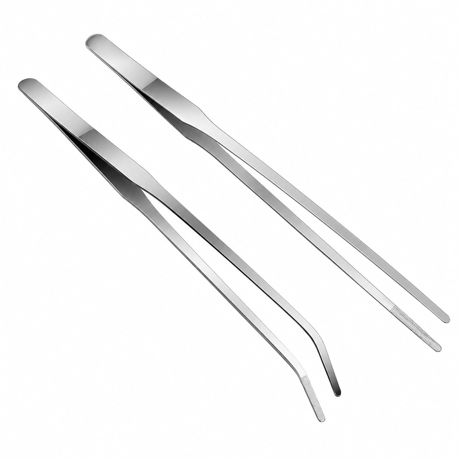 2 Pcs 27cm Stainless Steel Reptile Feeding Tweezers Straight & Curved Terrarium Aquarium Tools