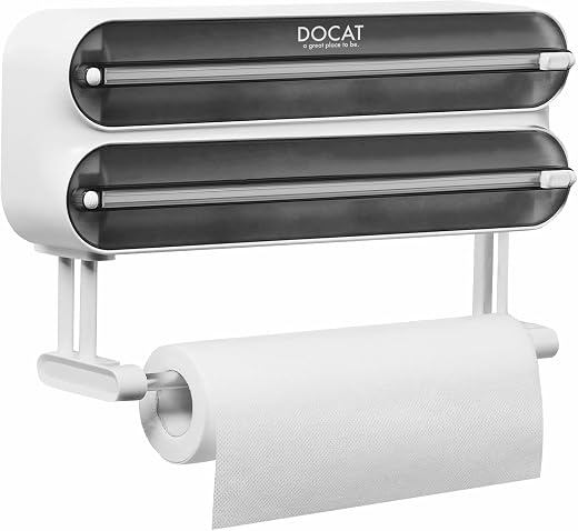 DOCAT Foil Paper Cutter and Holder, 3 in 1 Magnetic Aluminum Foil and Plastic Wrap Organizer with Paper Towel Holder, Comp...
