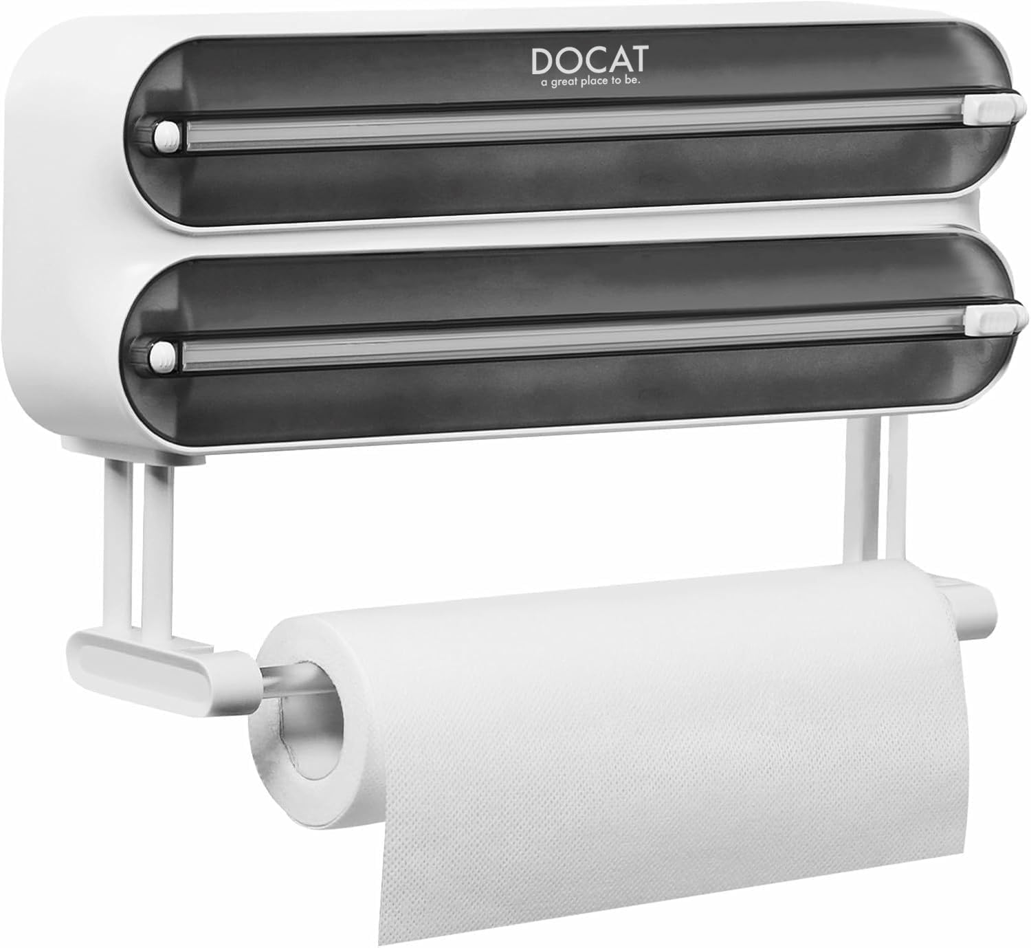 DOCAT Foil Paper Cutter and Holder, 3 in 1 Magnetic Aluminum Foil and Plastic Wrap Organizer with Paper Towel Holder, Comp
