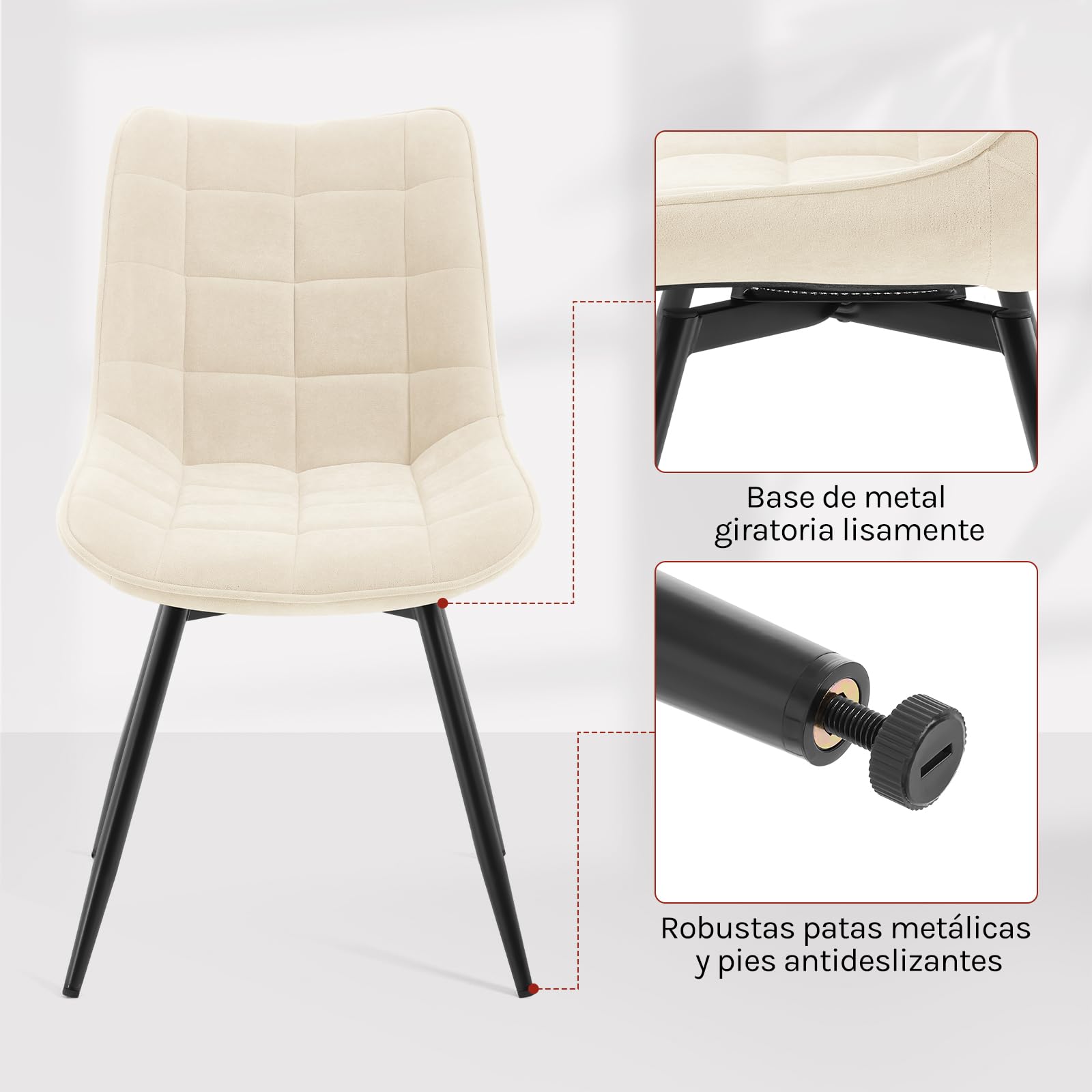 WOLTU Juego de 4 Sillas Comedor Giratorias,Terciopelo,Beige