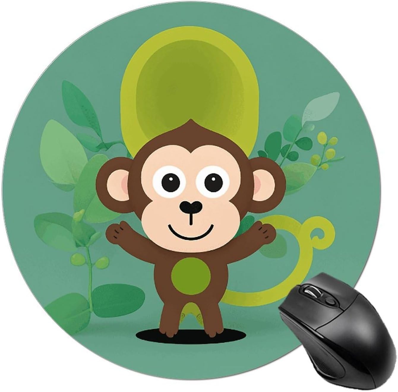 Round Cartoon Monkey Mouse Pad Non-Slip Rubber Small Cute Mouse Pad Mini Travel Gaming Mousepad Washable Funny Computer Mat Waterproof for Laptop Office Home Men Women