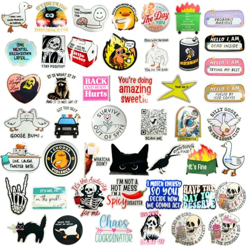 50 PC Funny Stickers Small Humor Waterproof Sticker Bulk Pack Meme Inappropriate Sarcastic Weird Crazy for Adult Laptop Water Bottles Mental Health Planner Work Office Healthcare Medical BumperGifts