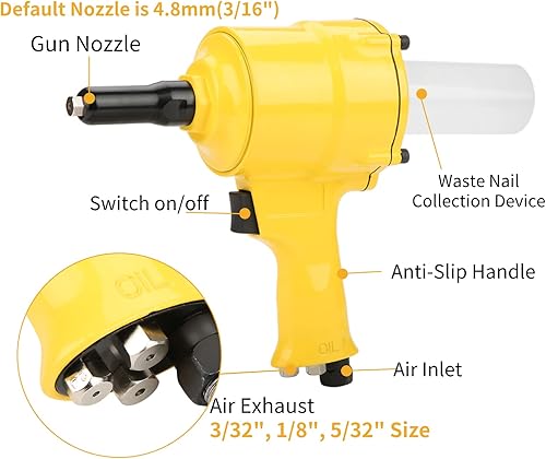 Miniatura 4 de Acogedor Pistola de remache neumática, remachadora neumática, pistola remachadora con empuñadura de pistola, herramienta de remachado accionada por