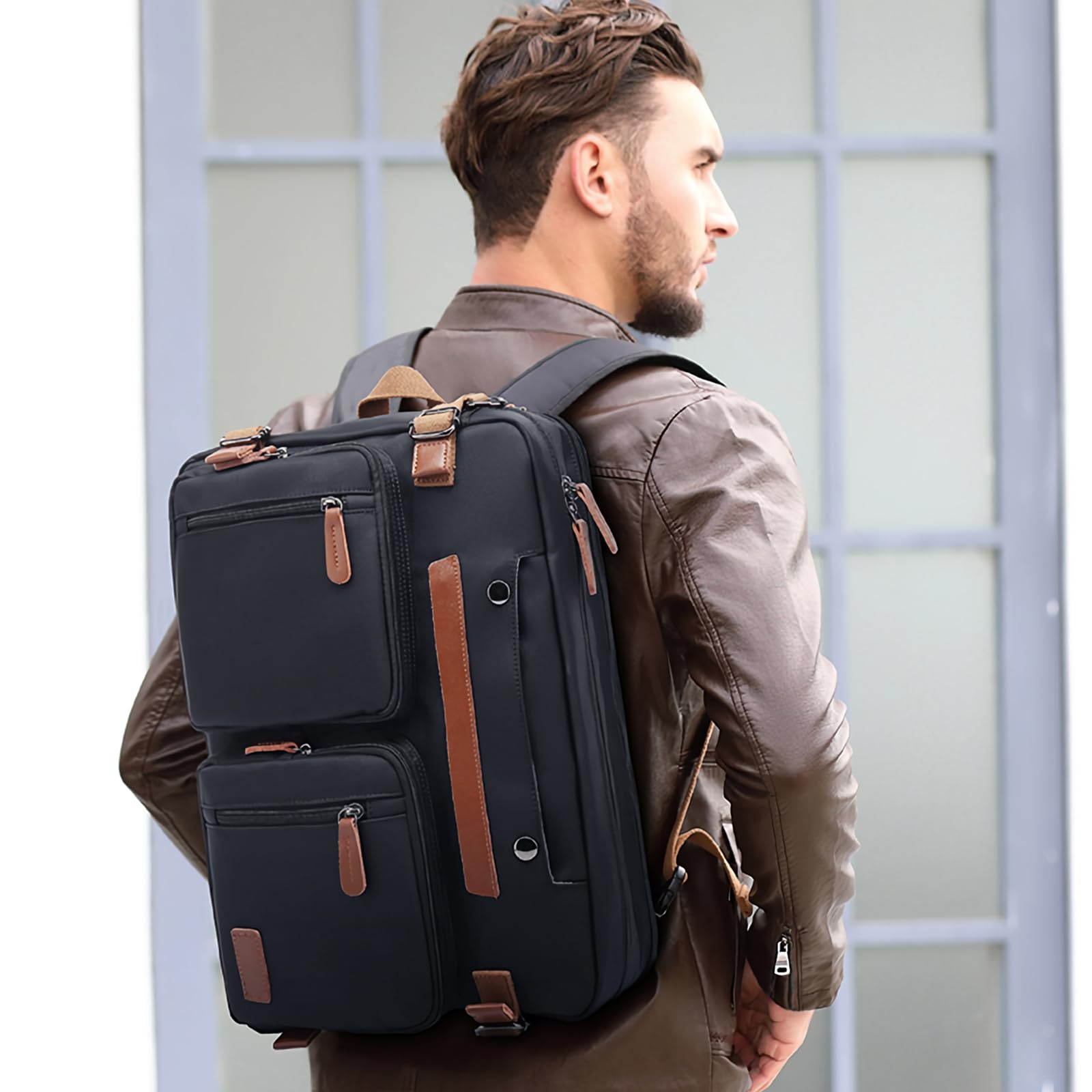 SONARIN Mochila Portatil,Convertible Mochila de Trabajo Bolso de Hombro Maletín Impermeable Mochila Ordenador 15.6 Pulgadas Mochila de Viaje Bolsa Casual para Hombres Mujeres(Negro)