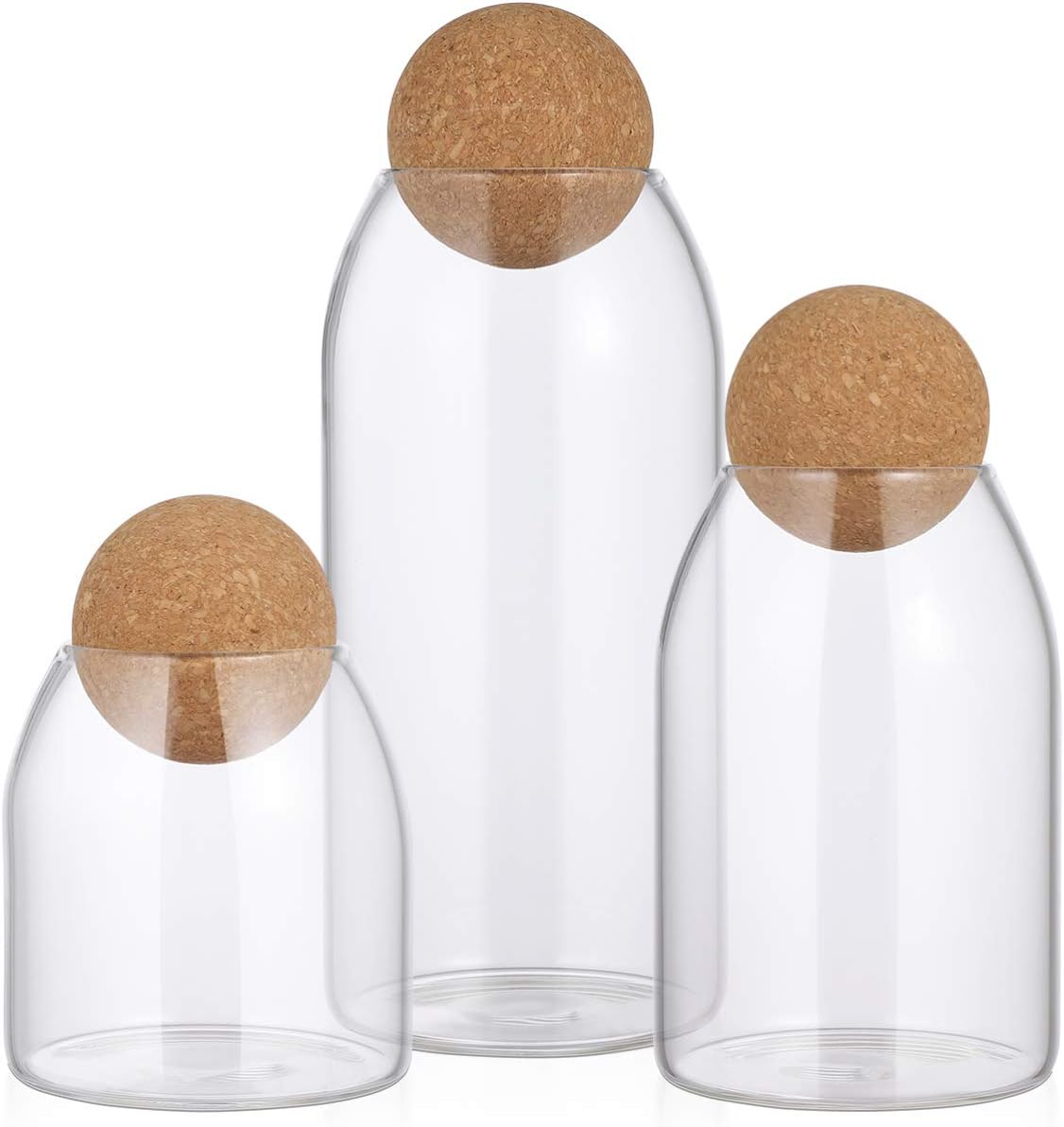 BESTONZON Glass Storage Jar with Wood Lid Ball Clear Candy Jar for Serving Tea Coffee 3Pcs
