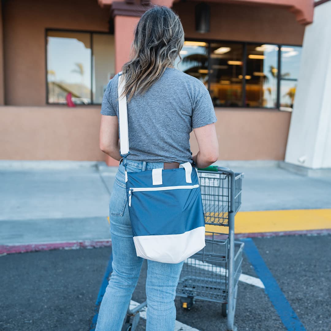 CleverMade Reusable Lunch Bag Cooler 12 Can Capacity Navy/Cream, with Shoulder Strap; Insulated Beach Tote for Meal Prep, Travel, and Grocery Shopping - Image 3