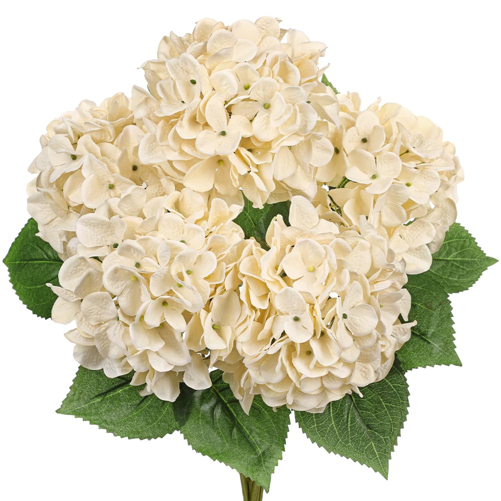 Hollyone Pale Yellow Hydrangeas Bunch Artificial Flowers