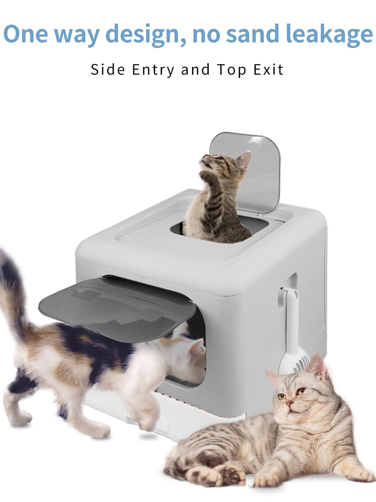 FAYDUDU Katzentoilette mit Deckel Katzenklo inklusive Schaufel Katzenklo Große Katzen XXL Leicht zu Reinigen (Grau)