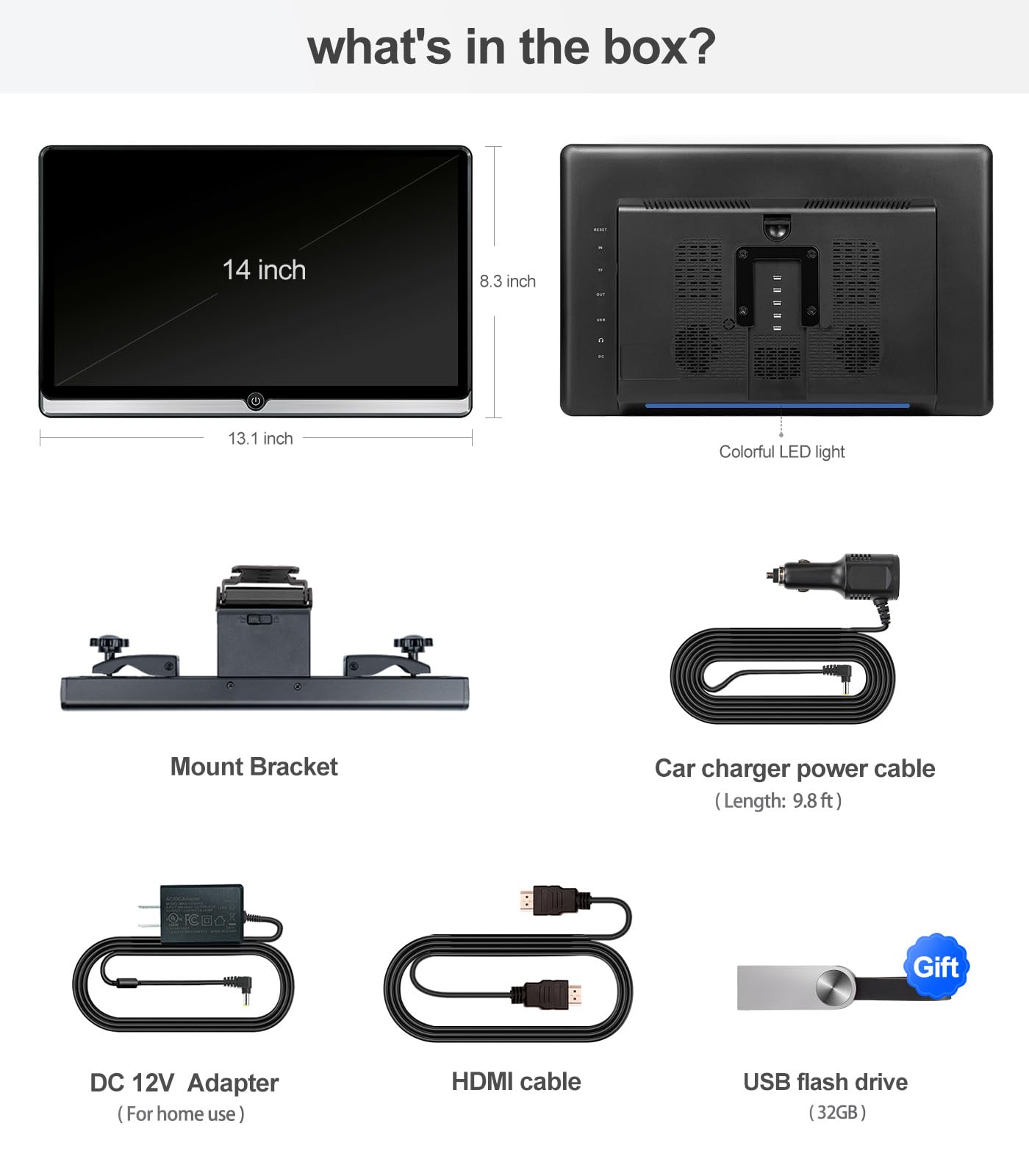 Amazon.com: 14-inch Android 13 Car TV Headrest Monitor Rear