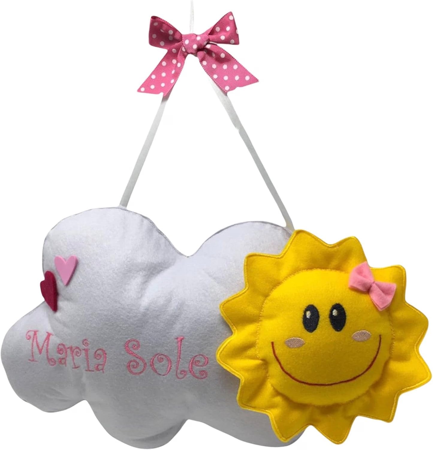 Fiocco Nascita Nuvola Con Sole - Nome Personalizzato - Coccarda Nascita Colore del Ricamo con Dettagli Azzurro o Rosa - Made in Italy - Handmade - Pri Frog