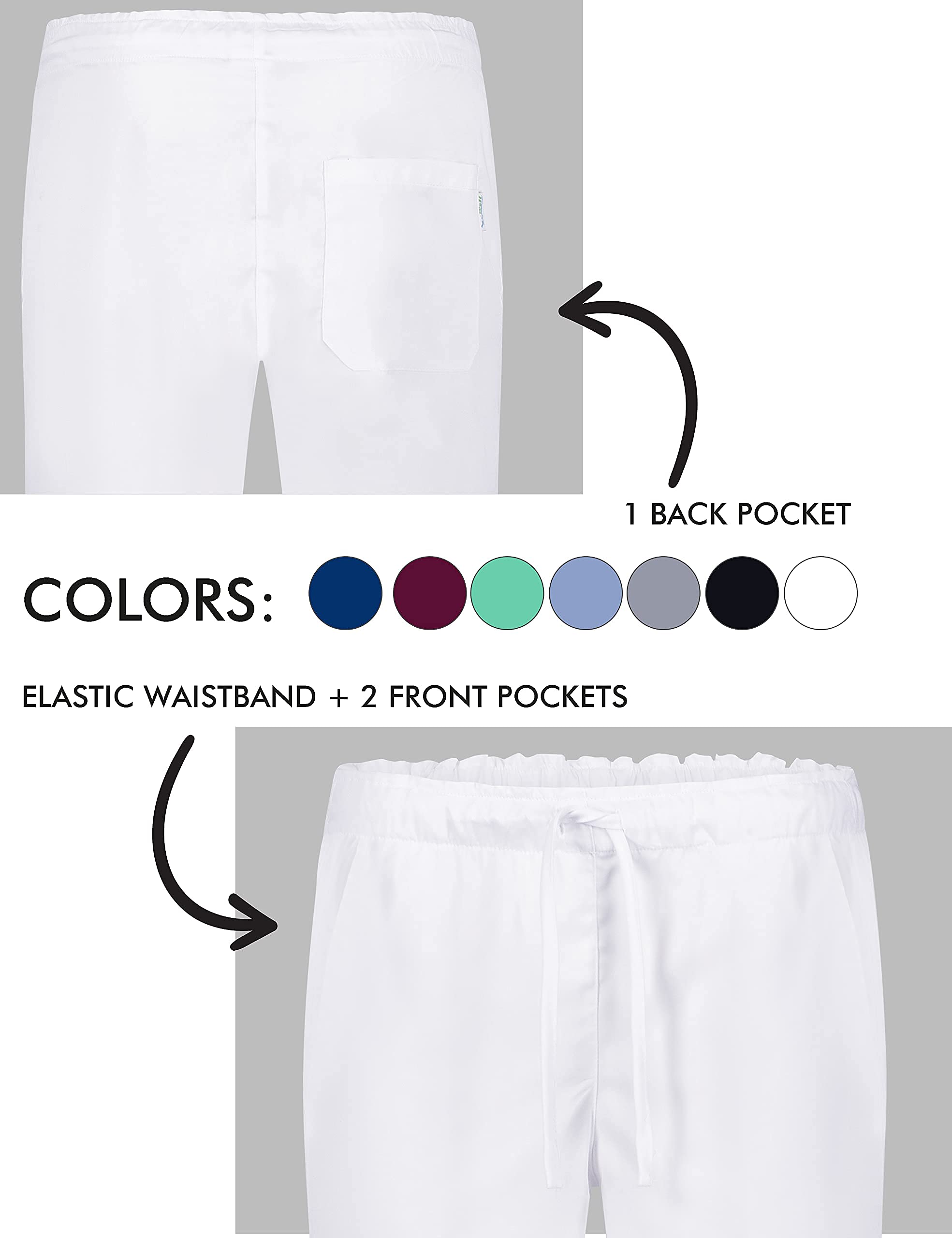 B-well ALESSI Pantalón Sanitario Mujer Cintura Elástica 3 Bolsillos