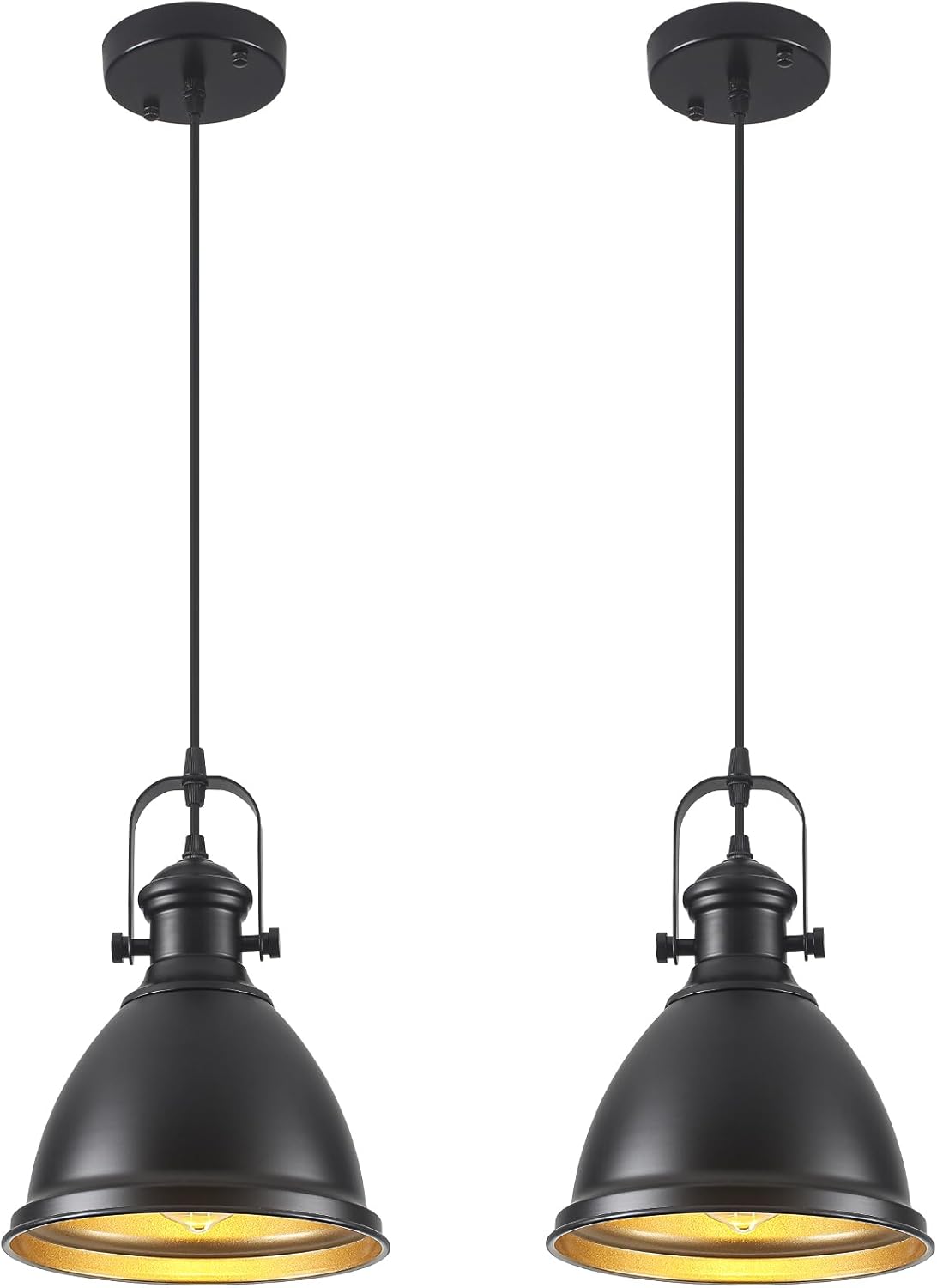 Farmhouse Pendant Lights Kitchen Island, 8.6 inches Matte Black Pendant Light Fixtures, Industrial Kitchen Pendant Lighting, Modern Hanging Light Fixture for Kitchen Sink Dining Room, 2 Pack