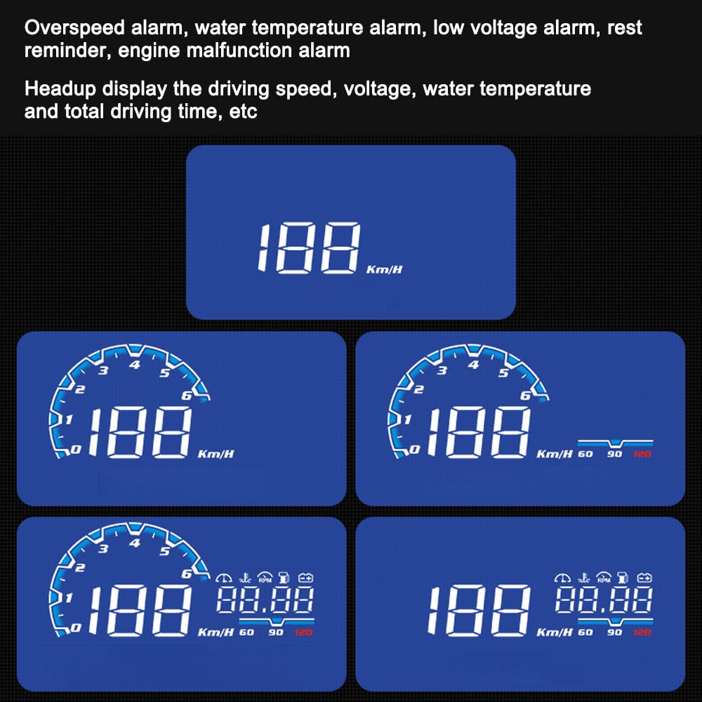 Proyector de pantalla frontal para automóvil - Velocímetro digital, voltaje, temperatura del agua, medidor de consumo de aceite - HUD de lectura grande y clara Plug and Play