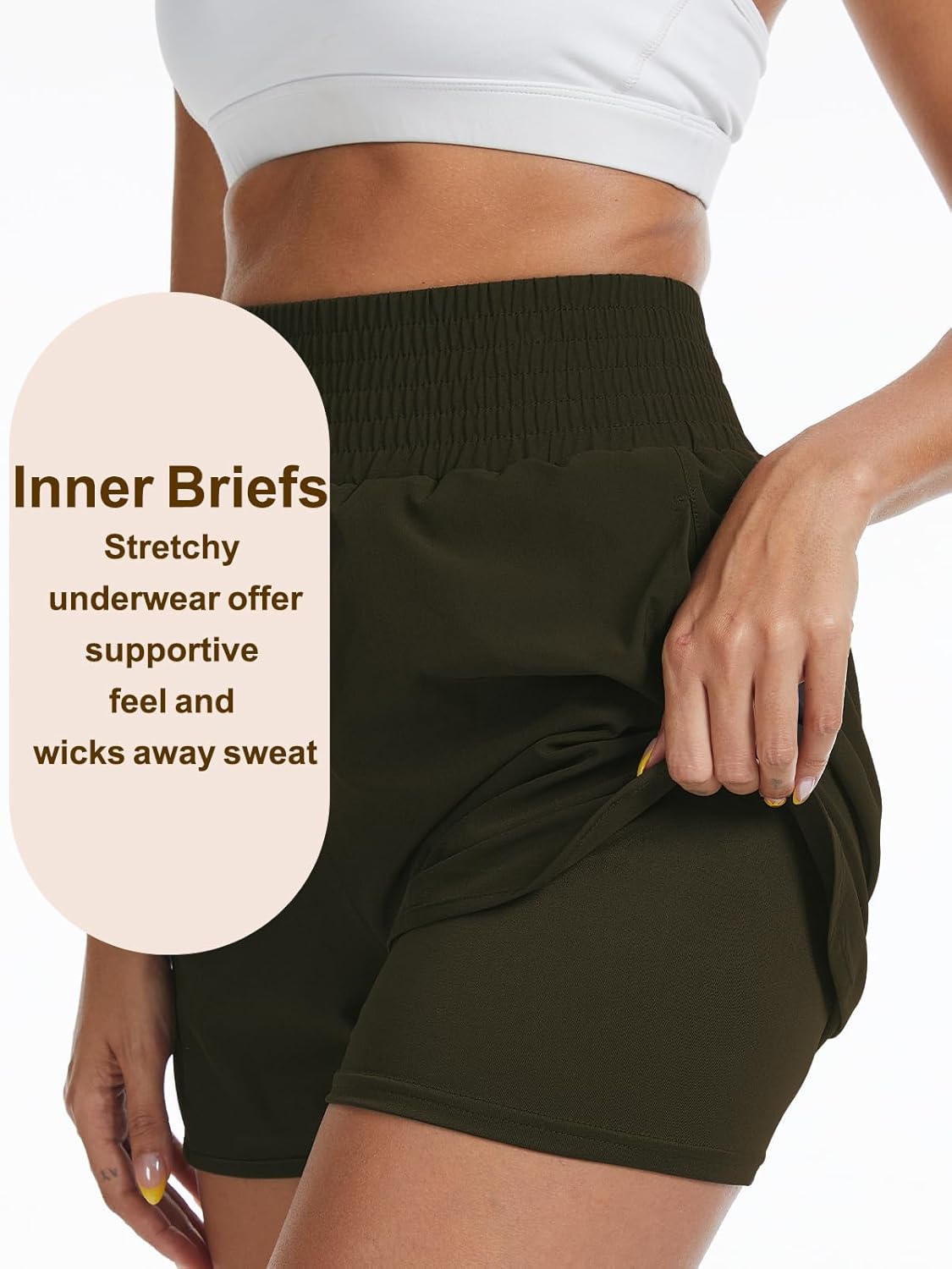 Women's High Waisted Athletic Running Shorts with Side & Back Zipper Pockets, Built-in Liner for Workout, Gym, Casual Wear - Image 2