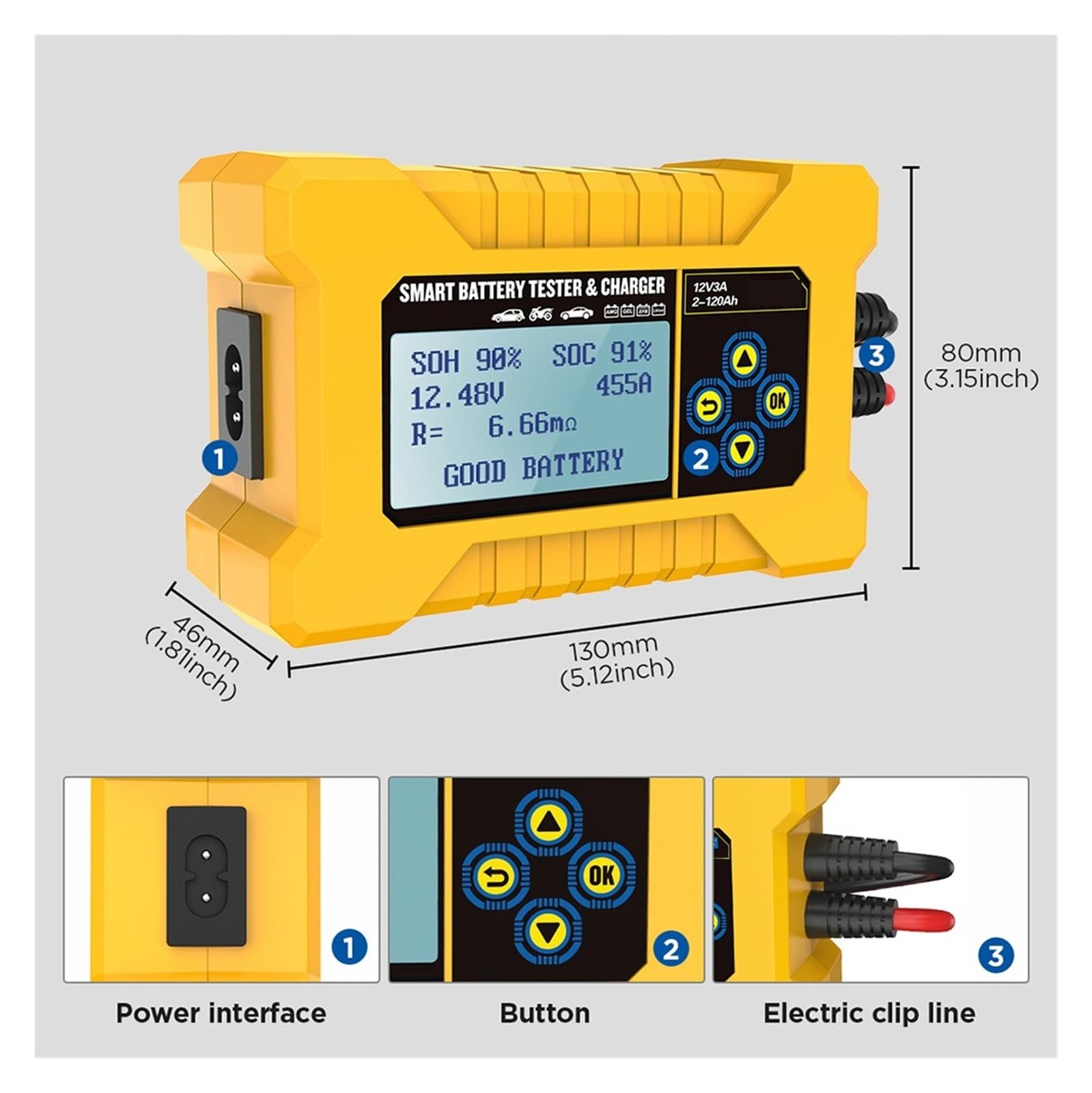 Tester Akumulatora Samochodowego 12V Naprawa Impulsów 3A Ładowarka Power Bank Wet Dry Gel Narzędzie Do Naprawy Kwasu Ołowiowego Szybkie Dokładne Wykrywanie