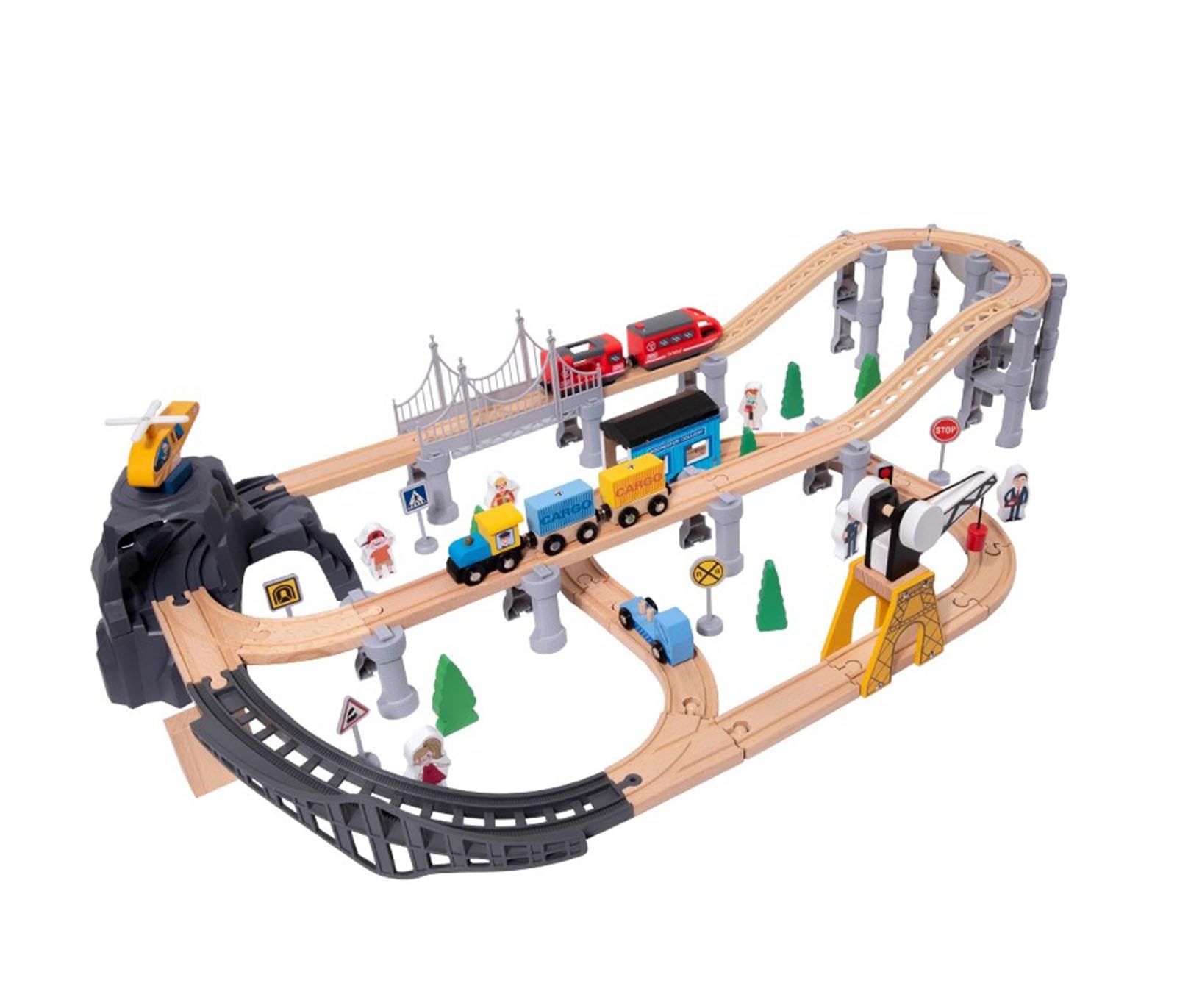 Montessori - Set di piccole piste dei treni, accessori ferroviari assemblati (85 pezzi)