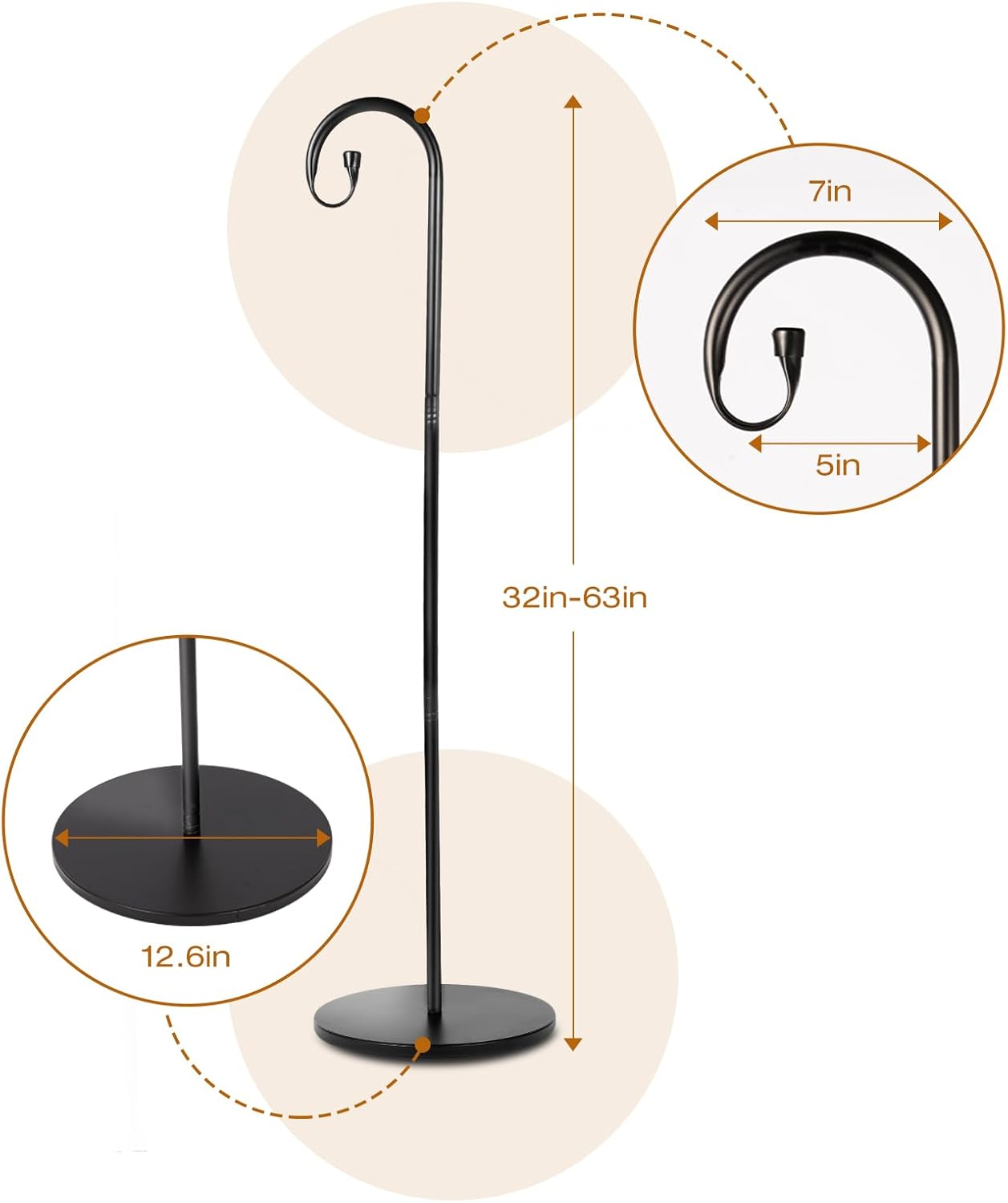 Sekcen 63” Wind Chime Stand Holder Shepherds Hook Stand with Base Indoor Outdoor