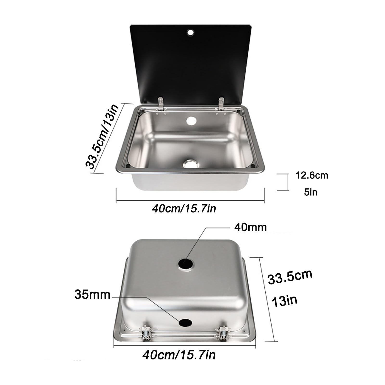 Fregadero Camper con Grifo Plegable, Fregadero Cocina de Acero Inoxidable 304, Capacidad Profunda de 5in, Tapa Integrada Multifuncional, Cubeta Individual para Bar o Autocaravana