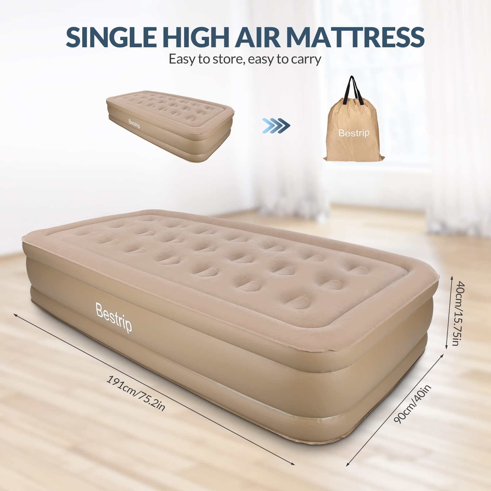 Luftbett 1 Person, Aufblasbare Matratze Aufblasbares Bett 190 x 100 x 40cm, Selbstaufblasend Gästebett mit eingebauter elektrischer Pumpe, air Mattress aufblasbare matratze zum schlafen