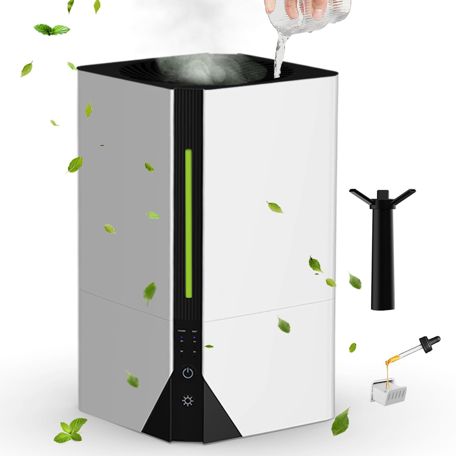 mobigon 7L Ultrasonic Cool Mist Humidifier with Essential Oil Diffuser, Top Fill, 7 Colors Night Light, 360° Nozzle (White/Black)