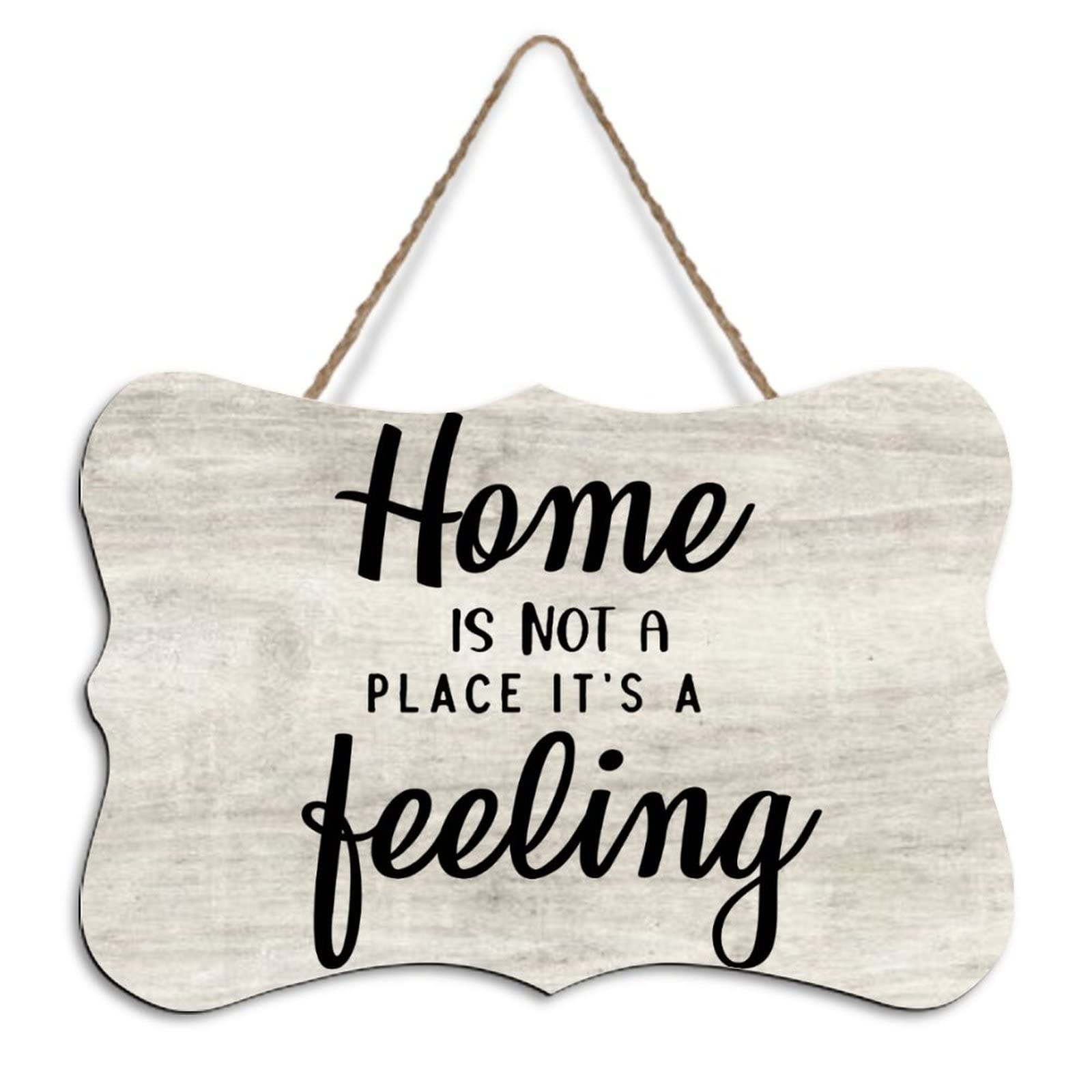 Yelolyio Rustic Hanging Wood Sign Home Is Not A Place Its A Feeling Wooden Plaque Sign Home Wall Art Decor For Living Room Bedroom Farmhouse Office 8"X10"