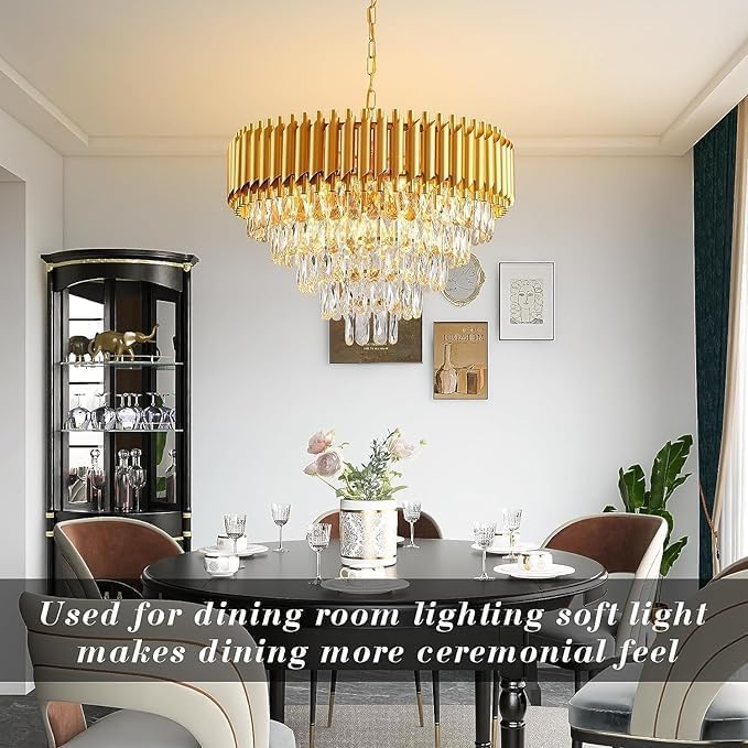 Image of Modern Ceiling Lamp 6-Tier Round Crystal Chandelier for Living Room | Modern Ceiling Light Jhumar for Hall for Home Decoration + 3 Color LED Light (Full Gold, 800MM)