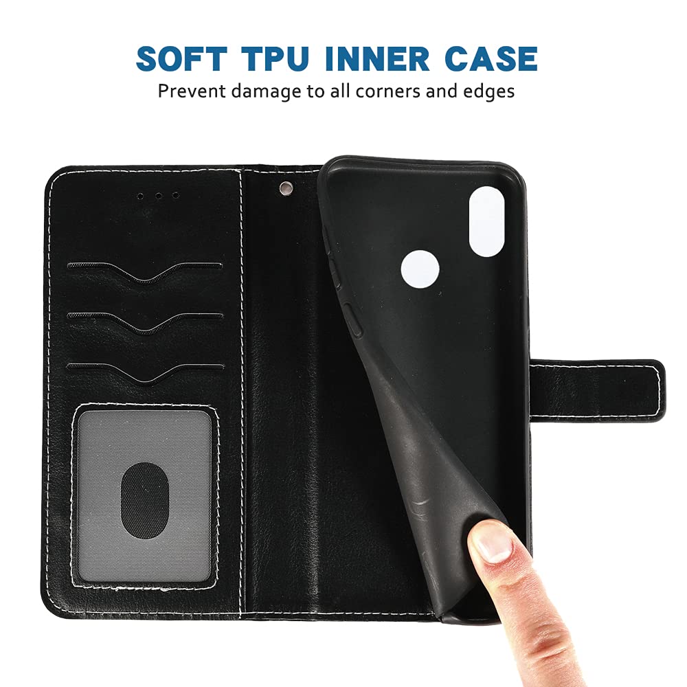 Compatible with Xiaomi Redmi Note 5 Wallet Case Wrist Strap Lanyard Leather Flip Cover Card Holder Stand Cell Accessories Phone Cases for Xiami Xiomis Xiome Xiomi Redmi notet5 Black