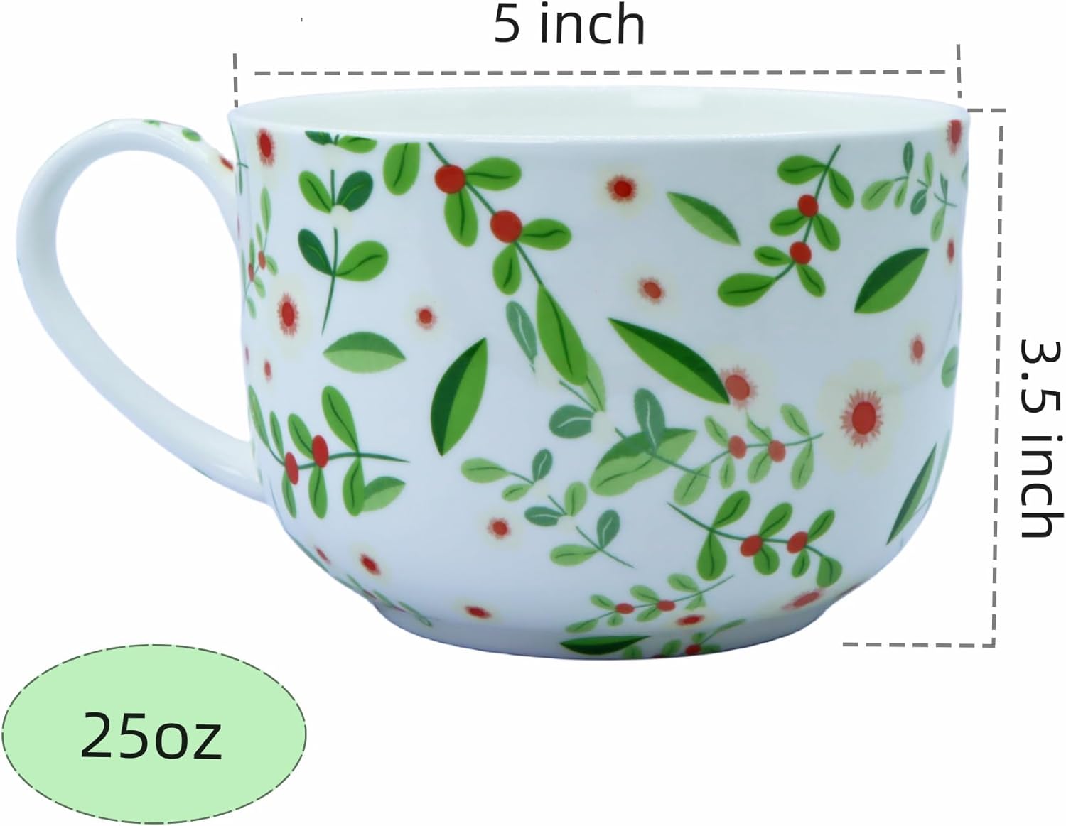 Large 25 Ounce Large Coffee Mug Soup Bowls with Handles Oversized Soup Mugs Bone China Soup Mug Cup Soup Bowl for Coffee Cereal Latte (Leaf) - Image 2