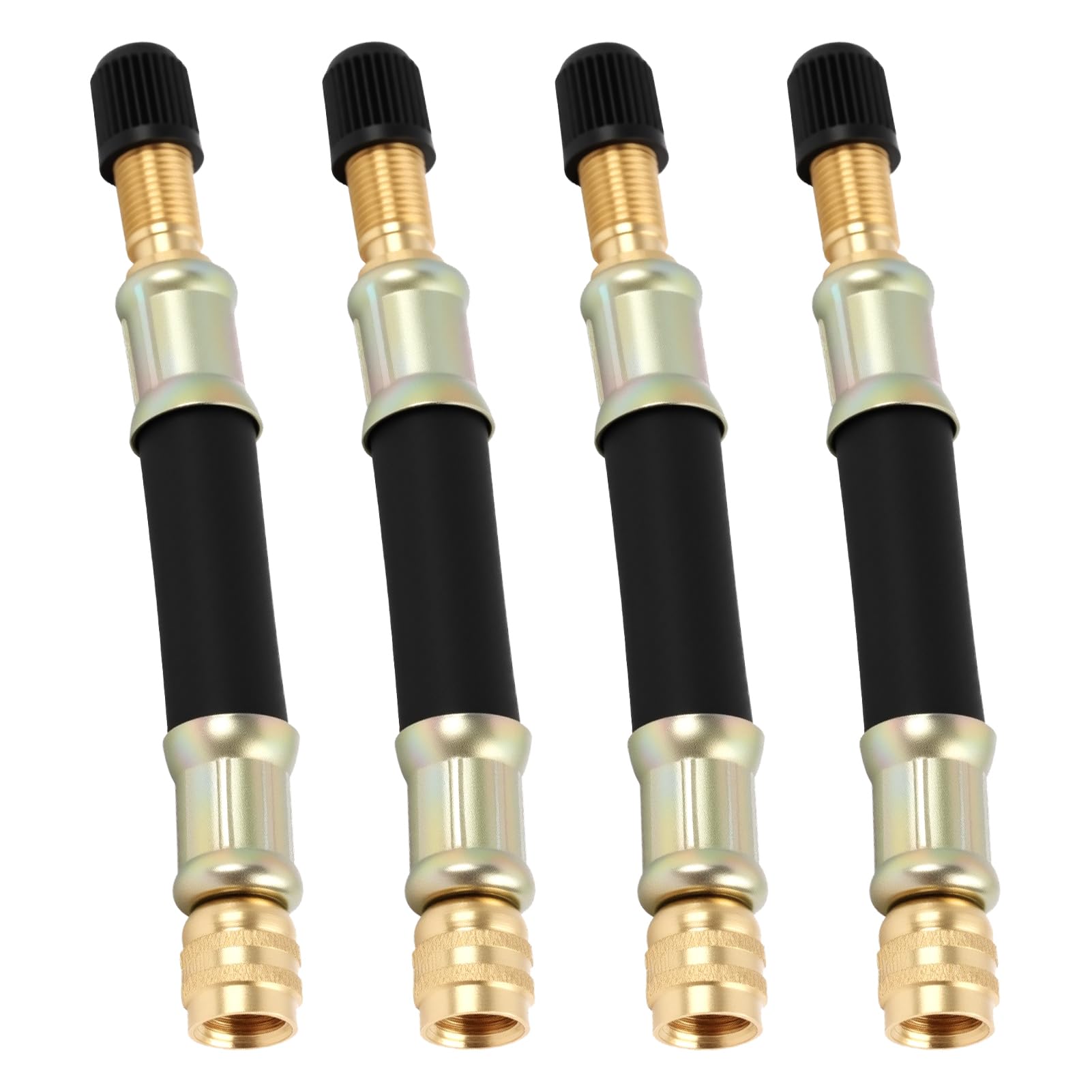 4 PCS Estensione universale flessibile per valvola, 100 mm con Tappi di Tenuta, Prolunga Valvola Pneumatici 100mm, Prolunga Valvola in Gomma per Auto, Moto, Bicicletta, Camion, Camper, Passeggini