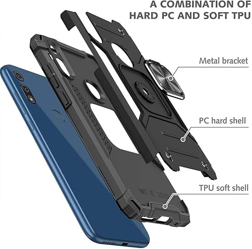 Miniatura 4 de HNHYGETE Funda para teléfono Moto E, Motorola E con protector de pantalla HD, a prueba de golpes, resistente a los golpes, con anillo de rotación de