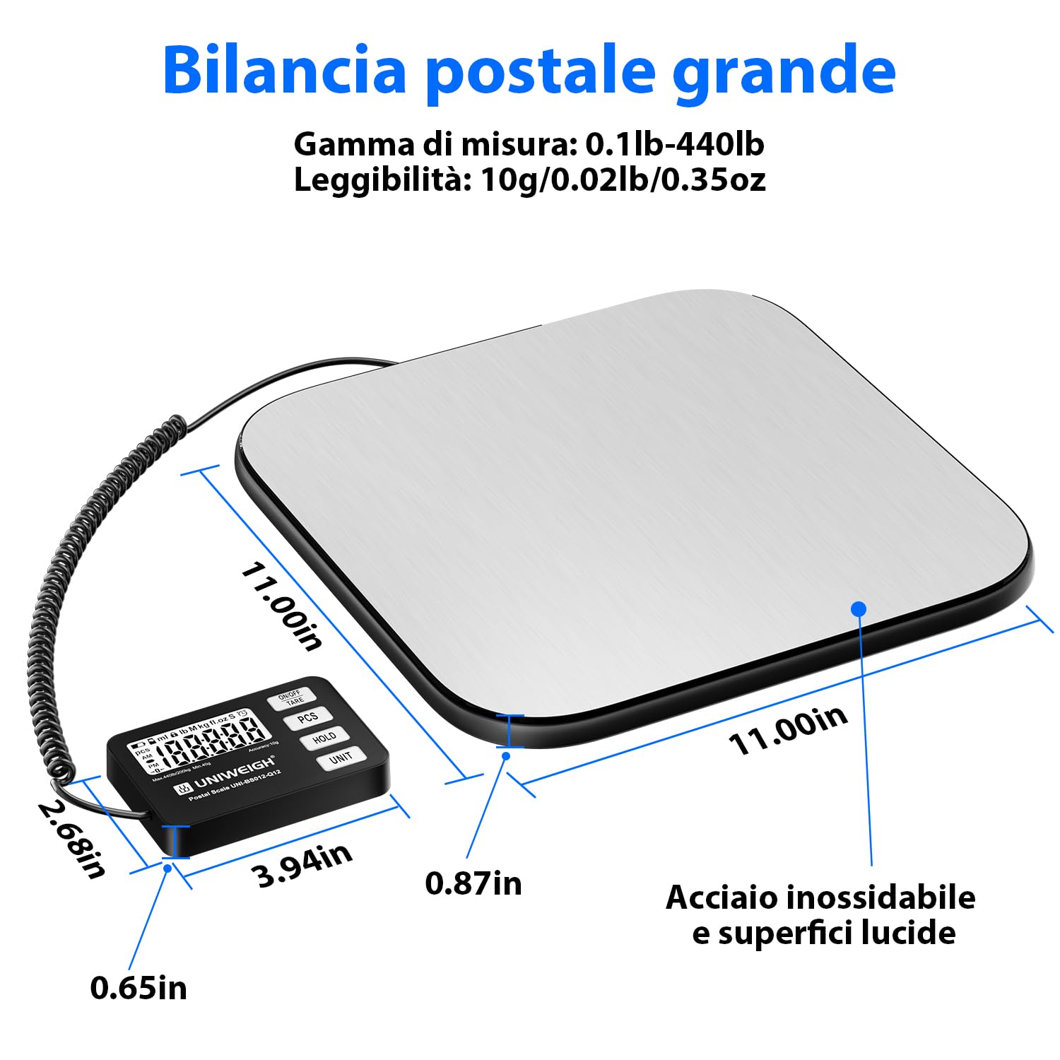 UNIWEIGH Bilancia per pacchi 440 lb 0,35 oz digitale PCS Tenuta Tara