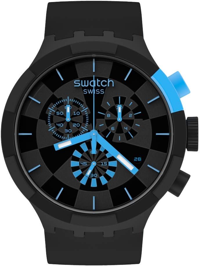 Swatch Big Bold Chrono Unisex Watch Casual Polymer Black Automatic Waterproof Checkpoint Blue