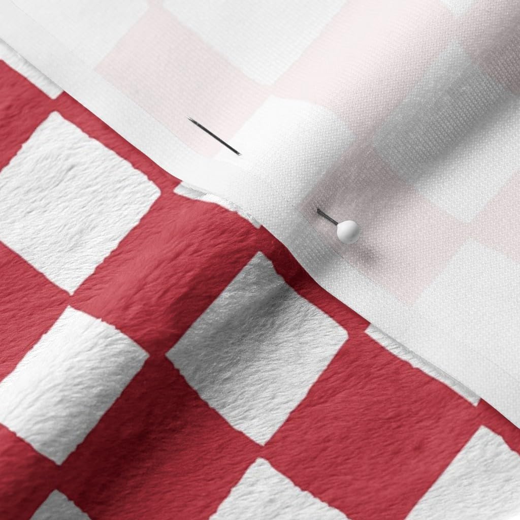 Spoonflower Fabric - Croatian Checks Little Red White Squares Plaid Country Gingham Printed on Minky Fabric by The Yard - Sewing Baby Blankets Quilt Backing Plush
