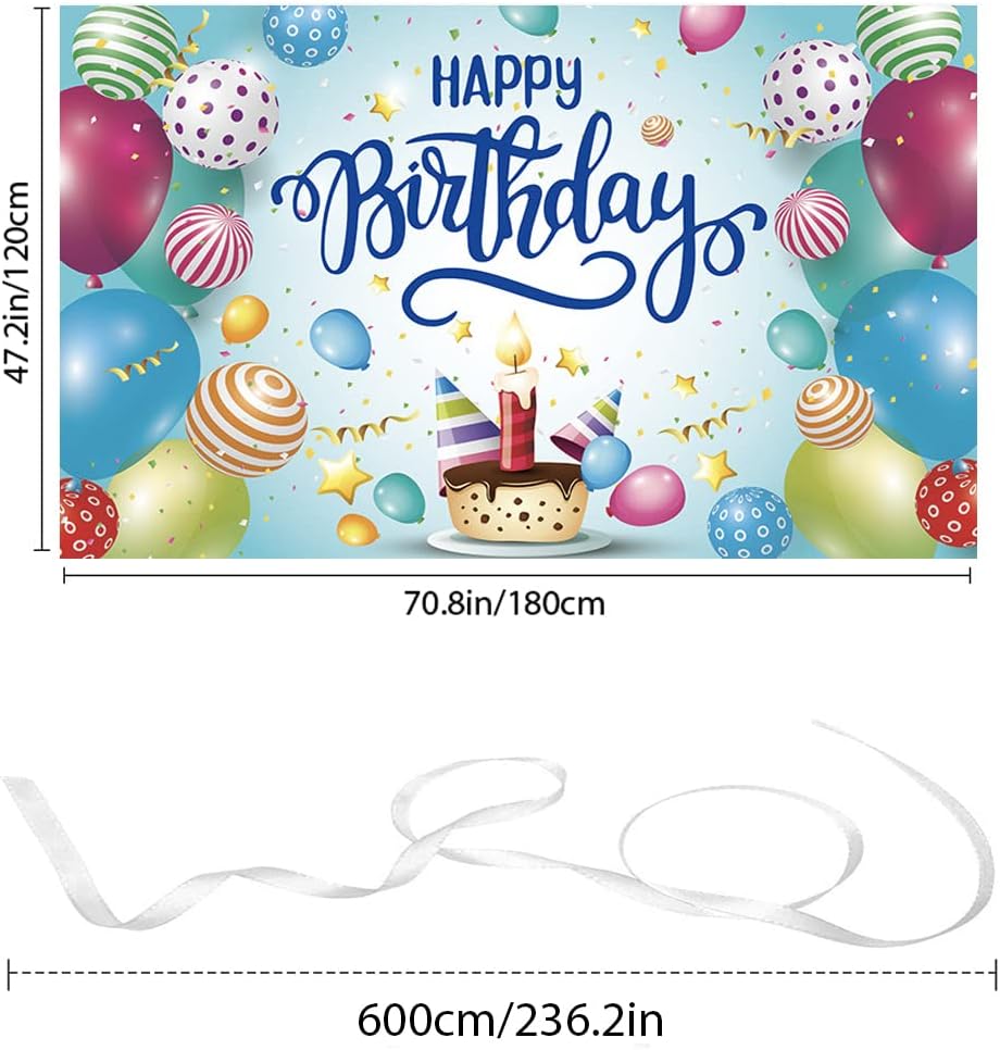 Happy Birthday Backdrop Large Happy Birthday Banners Sign Colorful Balloon Birthday Themed Party Decorations for Kids Girls Boys Birthday Banner Baby Photography Background Photo Booth