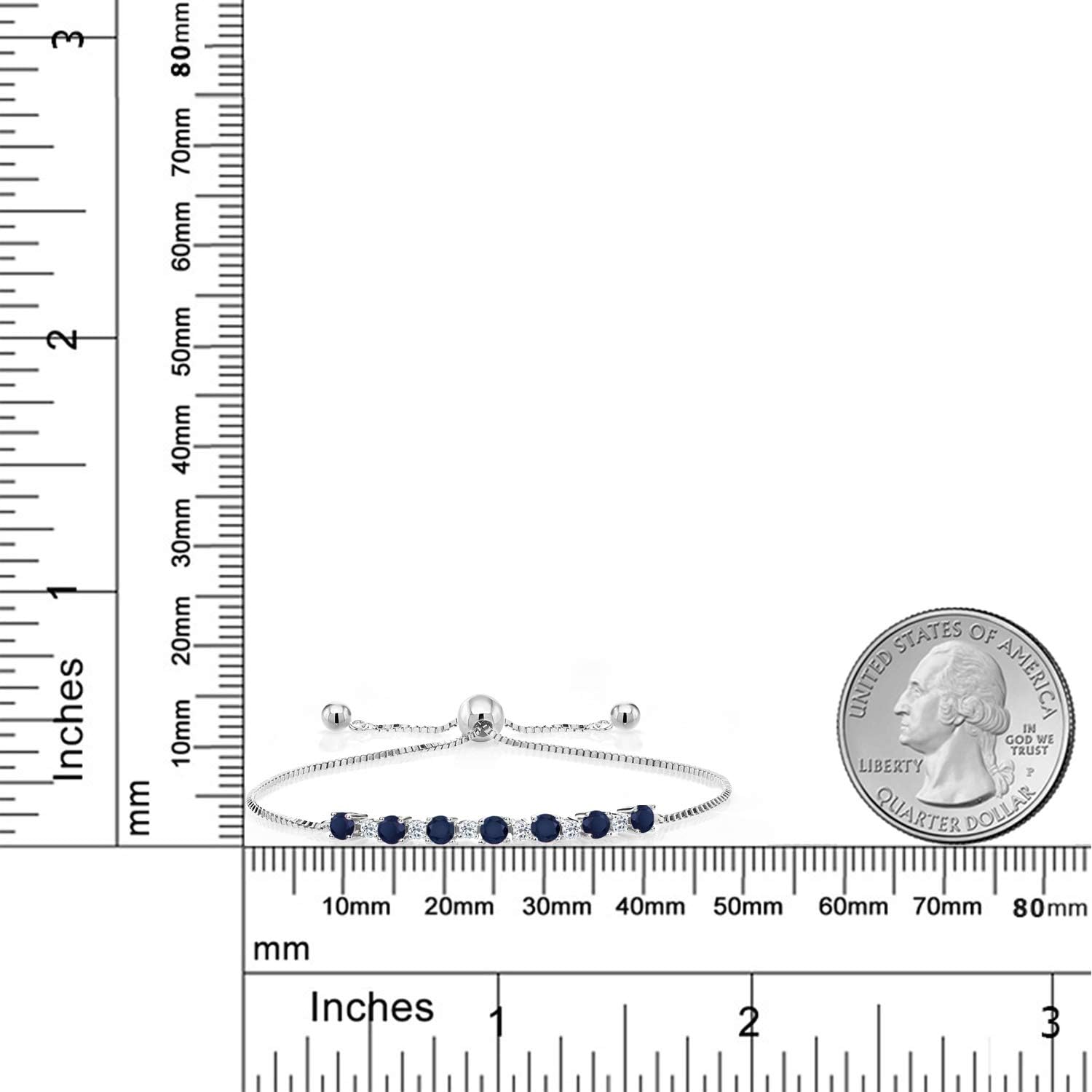 Gem Stone King 925 Sterling Silver Blue Sapphire and White Topaz Tennis Bracelet For Women (1.34 Cttw, Gemstone Birthstone, Fully Adjustable Up to 9 Inch)