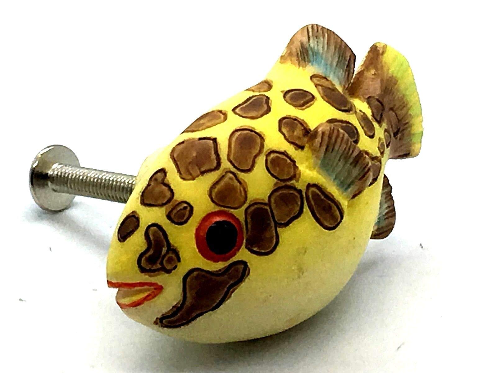 1 x Tropical Fish 55mm knob Yellow/Brown spot Cupboard Handle by Swish.