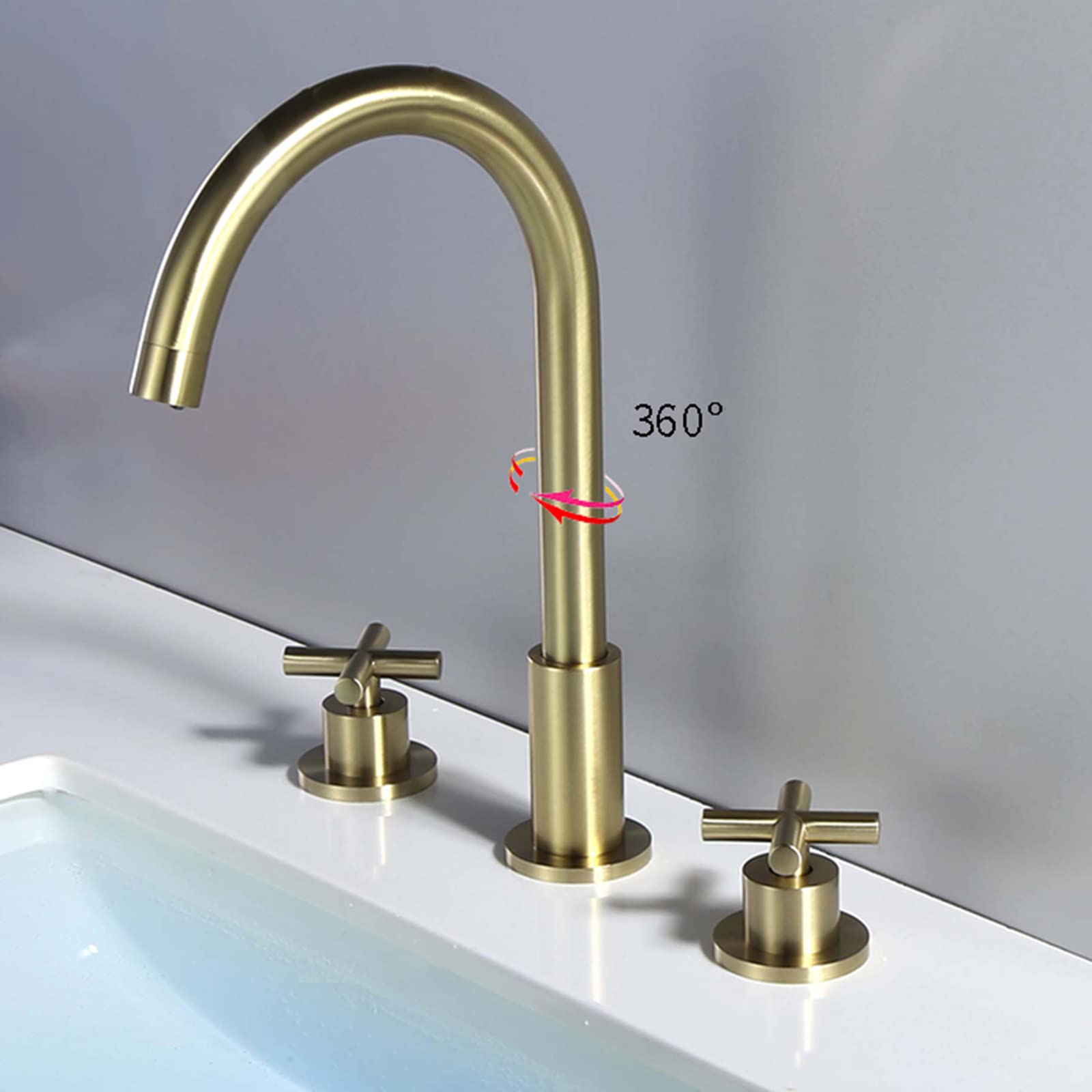 Grifo mezclador para lavabo de 3 orificios, grifos de latón cepillado frío y caliente para lavabo de baño, grifo mezclador para lavabo de 3 orificios, grifos de 3 orificios para lavabo de baño Chaser