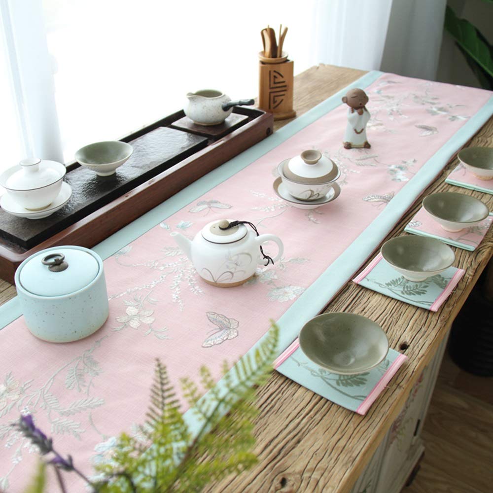 【点もの】蝶と花の刺繍テーブルランナー 点もの】蝶と花の刺繍テーブルランナー