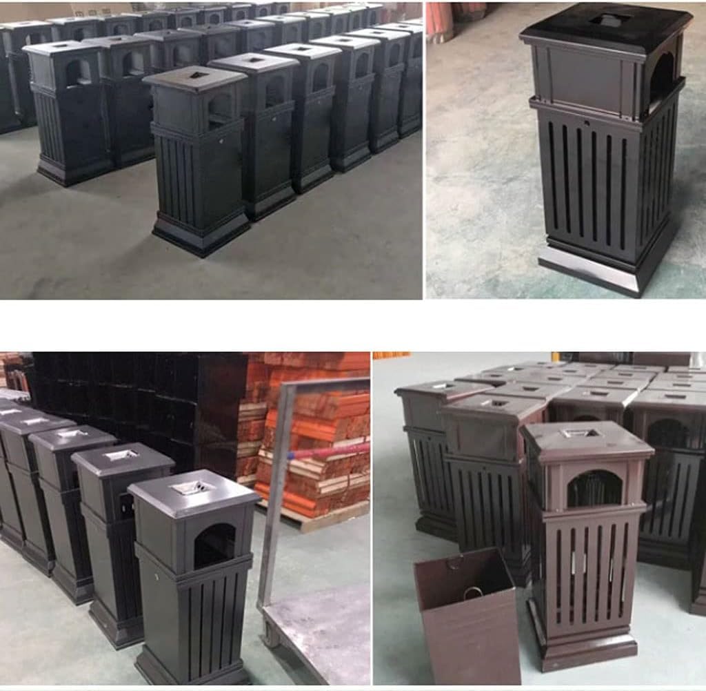 Papelera Antigua de Metal Negro con Base Reforzada, Cubo de Basura Exterior de Gran Capacidad, fácil de Limpiar.