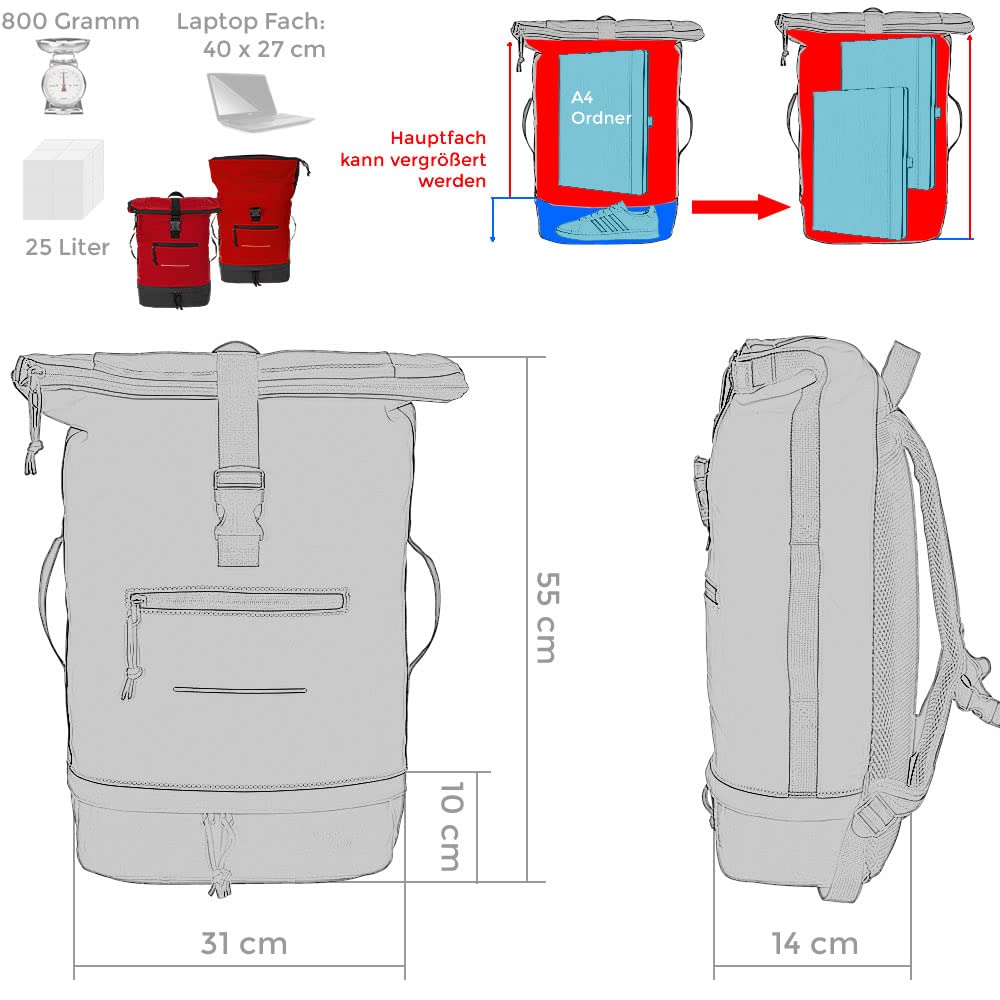 Elephant Rucksack Herren Damen Plane Time Bag COMP Fahrradrucksack Kurierrucksack Roll-Top A4 mit Laptopfach, Bodenfach 12823 + Flasche
