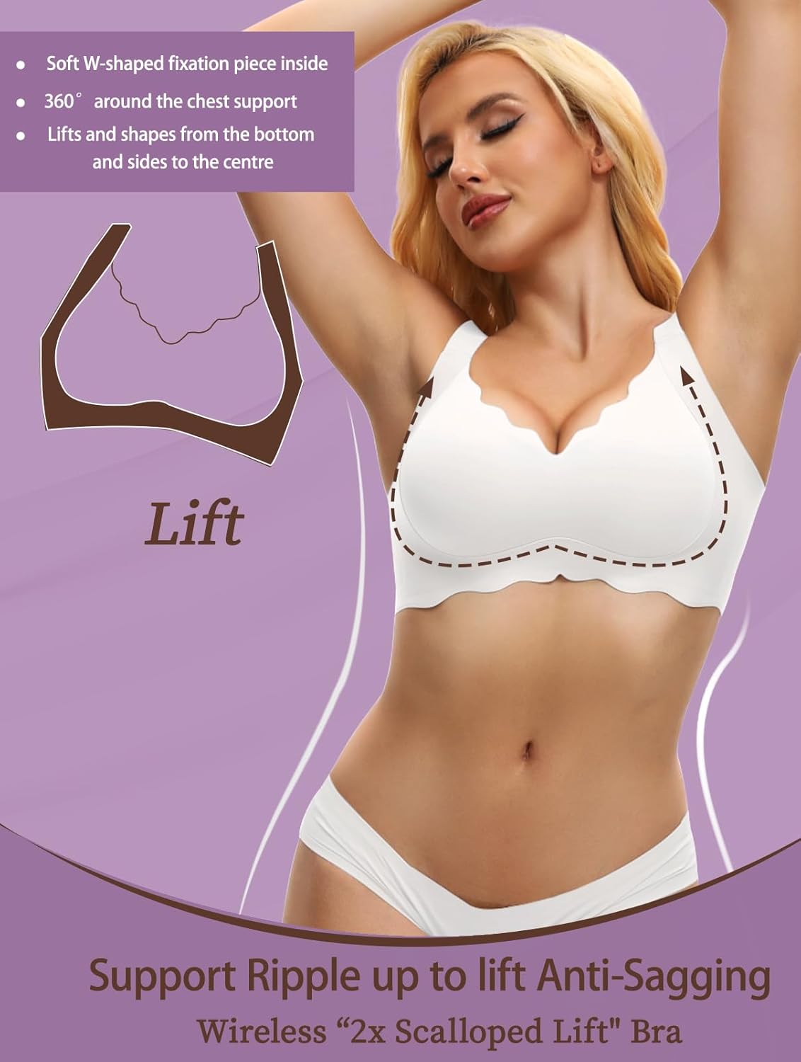 Scalloped Lift Bras for Women No Underwire Buttery Soft Push Up Wireless Bras V Neck Seamless Bralettes - Image 4