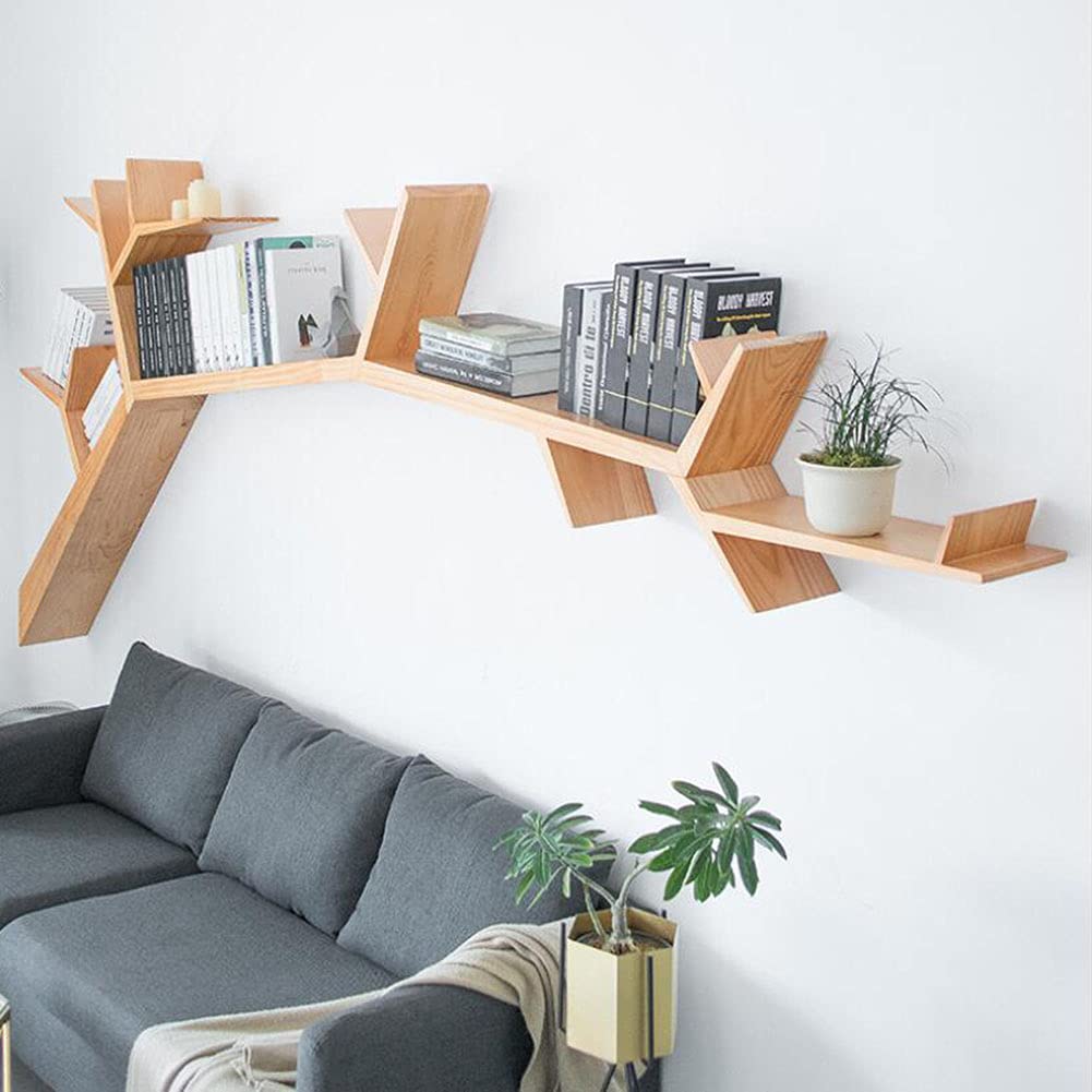 CakunmikBücherregal aus Massivholz Baum Wandregal BarRestaurant-Wandbehang Große Baum-Wand-Wandregale Wand-Fernsehhintergrund-Wand-dekorative Rahmen-Regal-Regale Retro 150CM