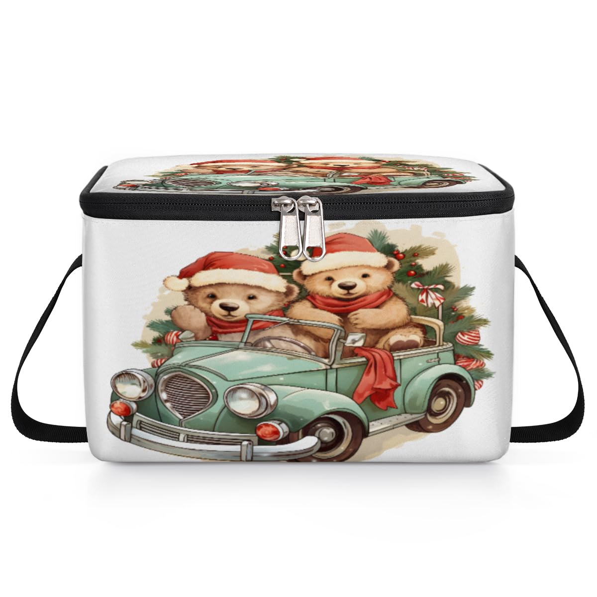 GzLeyigou Christmas Bears Lunch Bags for Women Men 9 Cans, Hot & Cold Food Delivery Bag Insulated Grocery Bag Insulated Lunch Box Cooler Bag for Office Work Picnic Beach
