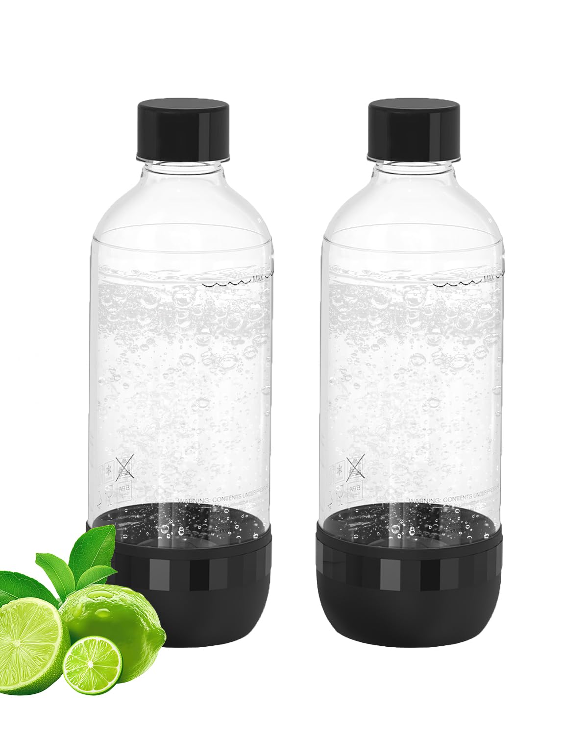 OiDiPi Soda Maker Bottle, 1 Litre Reusable BPA Free Sparkling Water Bottles, Reusable Carbonating Bottles, Replacement Bottle for Soda Machine, 2 Pack, Black (1L) & Black (1L)