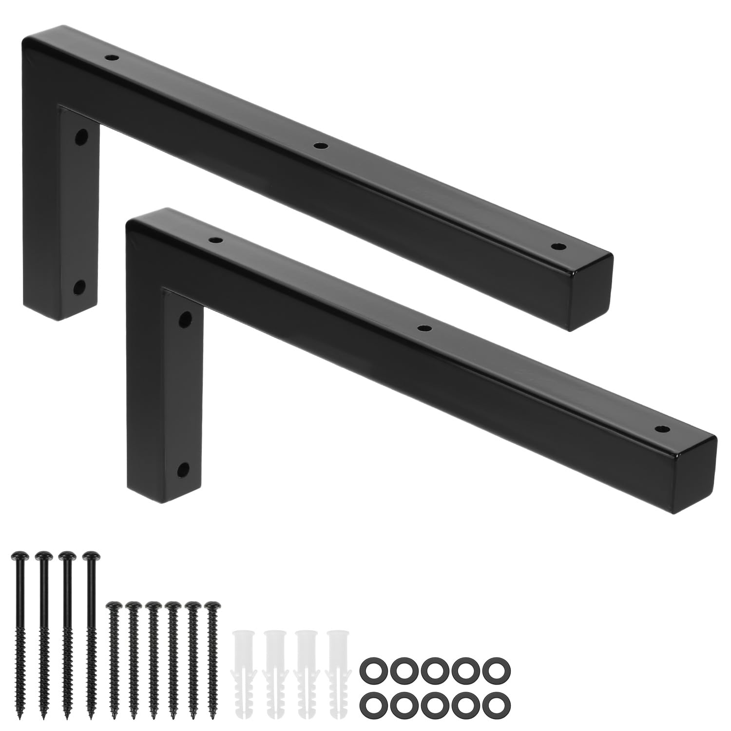 QWORK® 2x consola de metal resistente para lavabo, consola de pared angular de alta resistencia de 350 x 150 mm con material de fijación para lavabo y estante de pared - negro