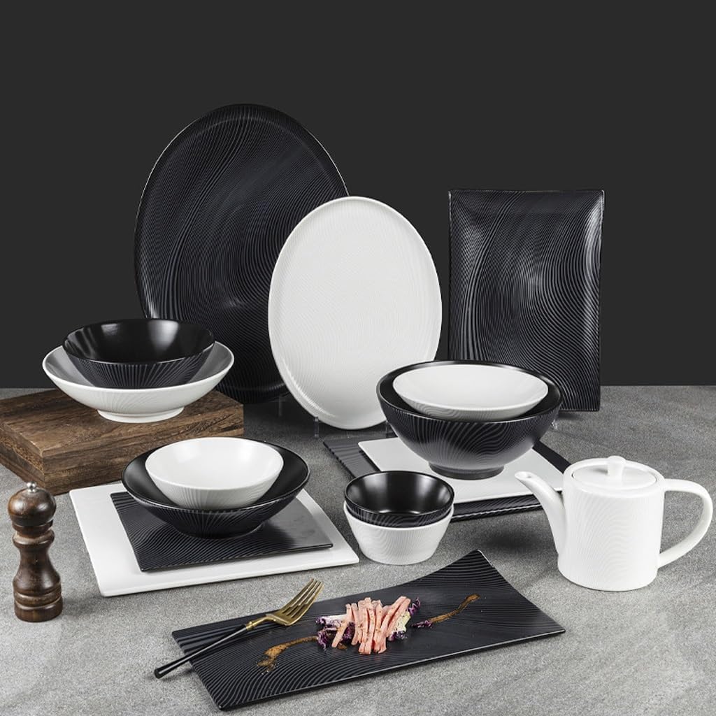 陶器食器 ホテルレストラン 白黒木目皿 縦縞 個室食器 Amazon.co.jp