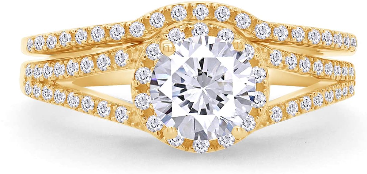 Jewel Zone US White Cubic Zirconia Engagement & Wedding Bridal Ring Set in 14K Gold Over Sterling Silver (3 Cttw)