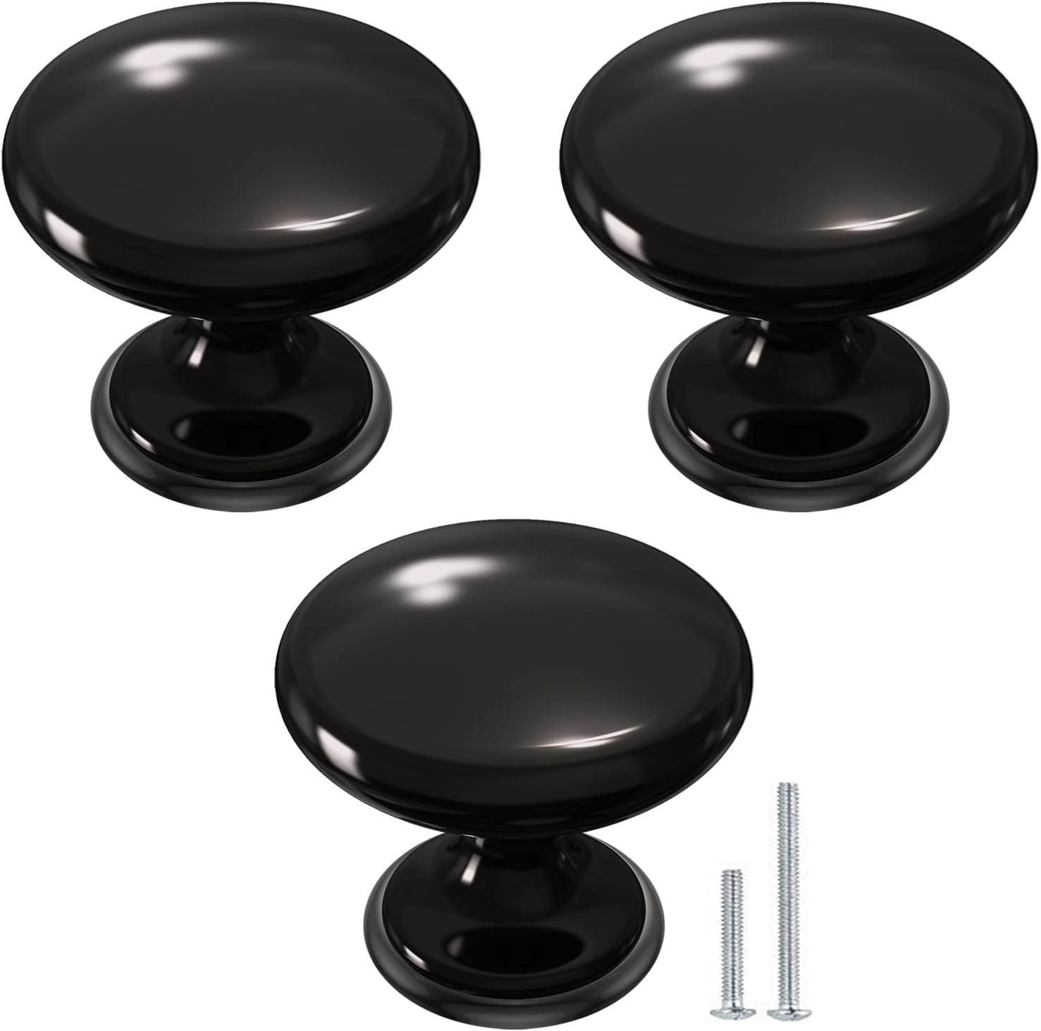 POZEAN Cabinet Knobs Brushed Nickel 3 Pack Cabinet Handles Drawer Knobs Solid Knobs Black with Screws for Dresser Drawer Cabinet Cupboard - Modern Kitchen, Bedroom and Bathroom Hardware,Black