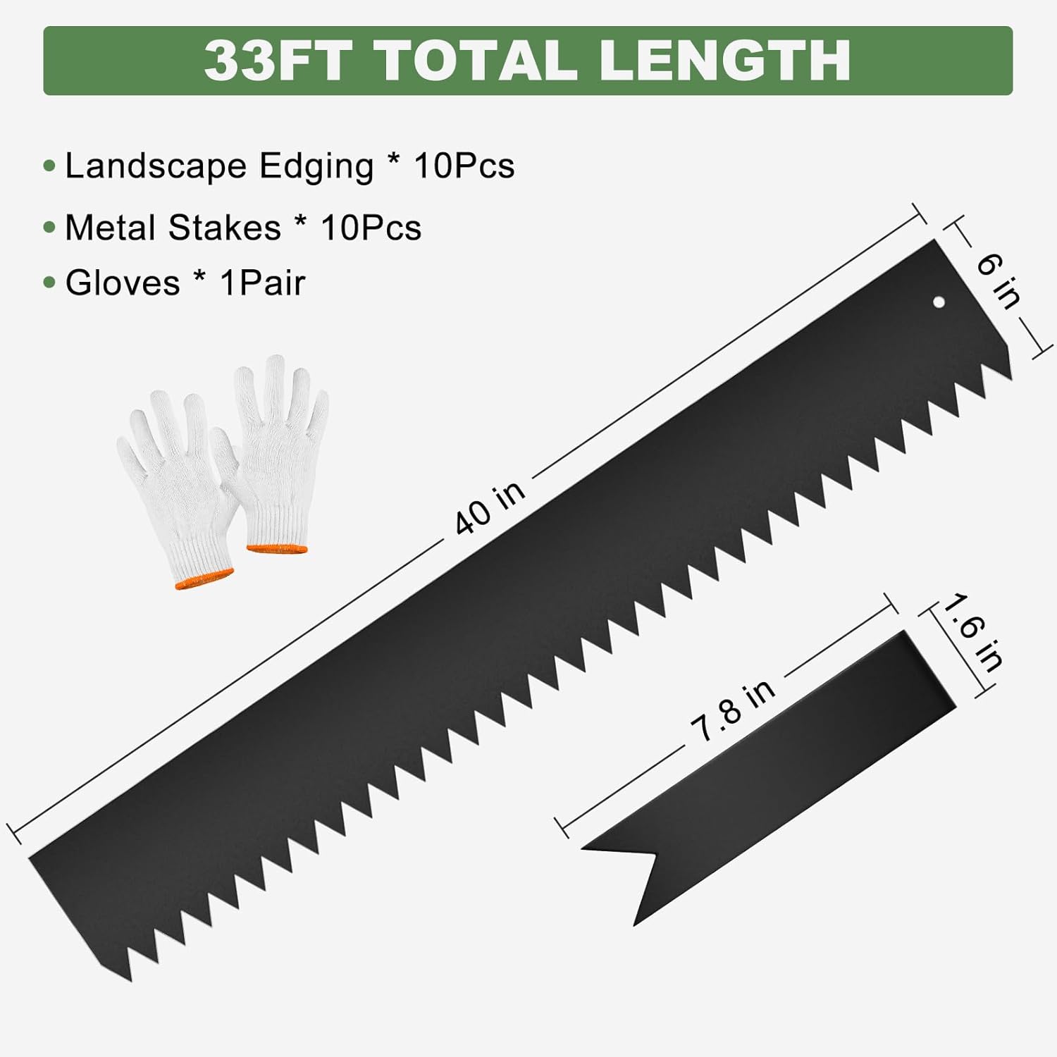 BAVNNRO 33FT Galvanized Steel Landscape Edging 10 Pack, 40" x 6" Metal Edging for Landscaping with 10Pcs Stakes & Gloves, Metal Garden Border for Garden Design, Yard, Tree Rings, Pathway, Divider