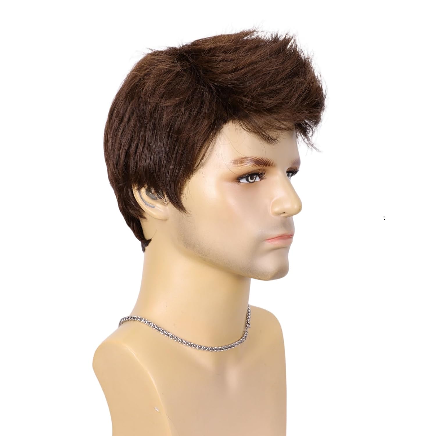 mens brown wig short layered natural fluffy synthetic hair wig heat resistant halloween cosplay party music festival wigs for handsome male man brown--2